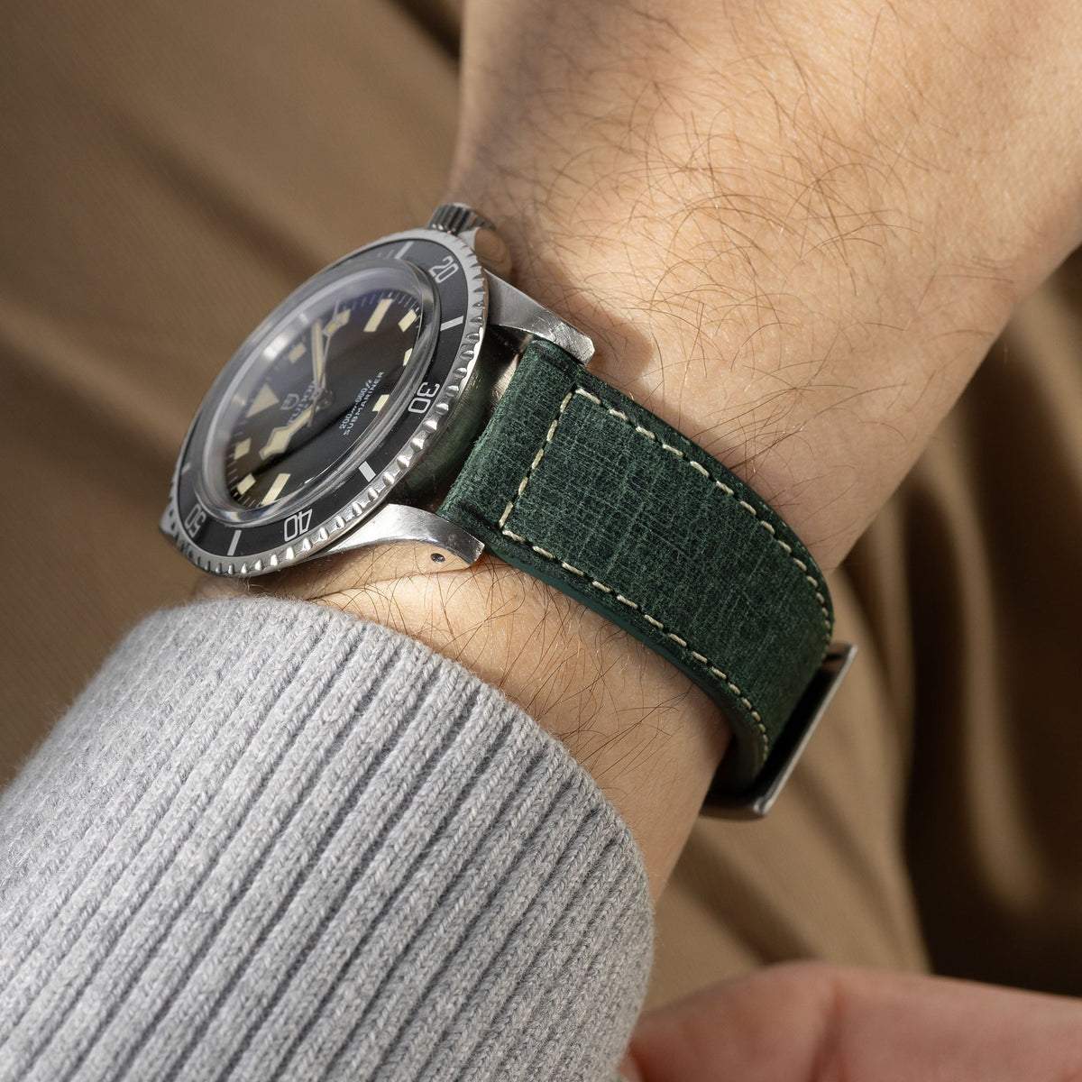 Linen Boxed Leather Watch Strap - Elegant Green by Balder
