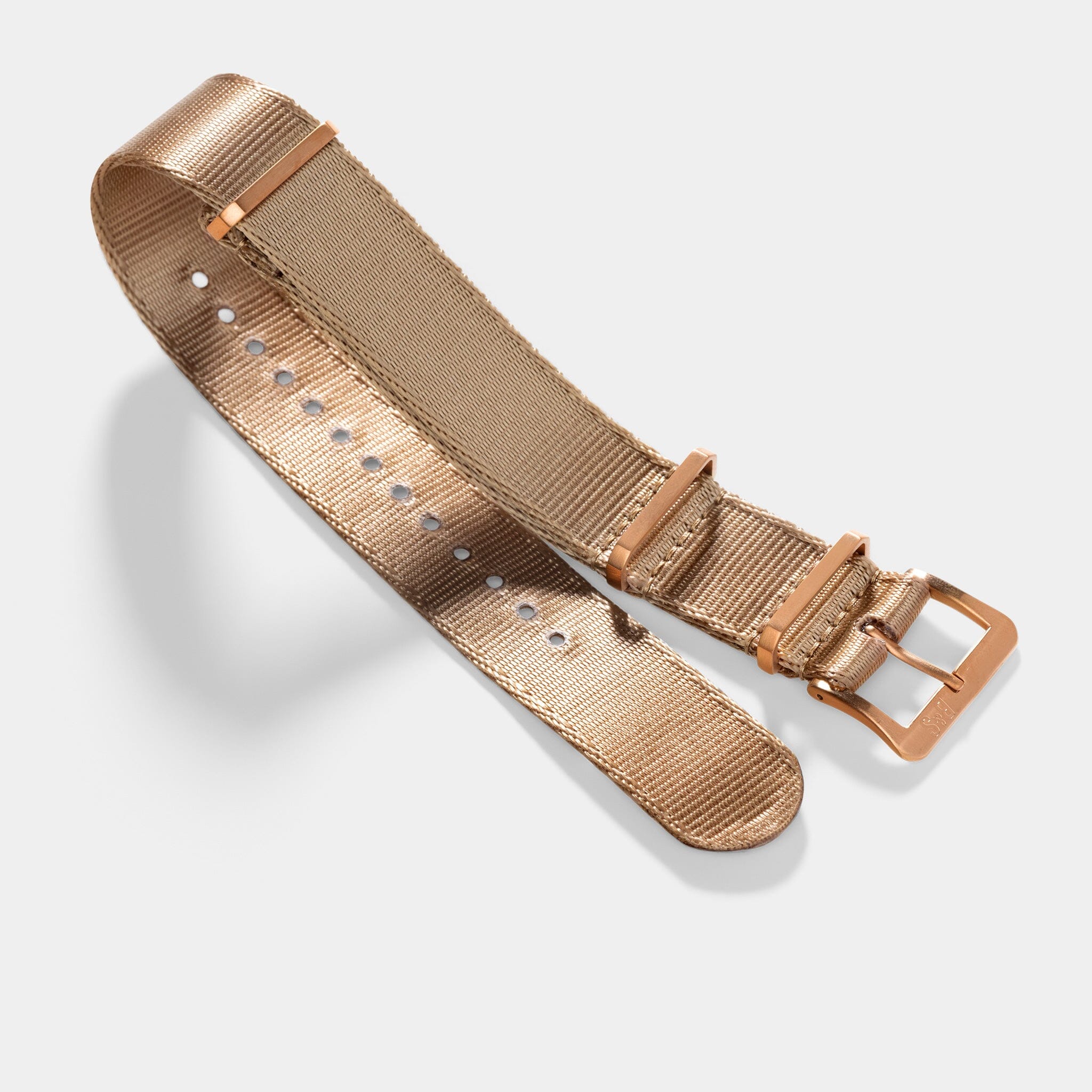 Sample Sale - Deluxe Nylon Single Pass Watch Strap Coyote Brown - Rose Gold Brushed