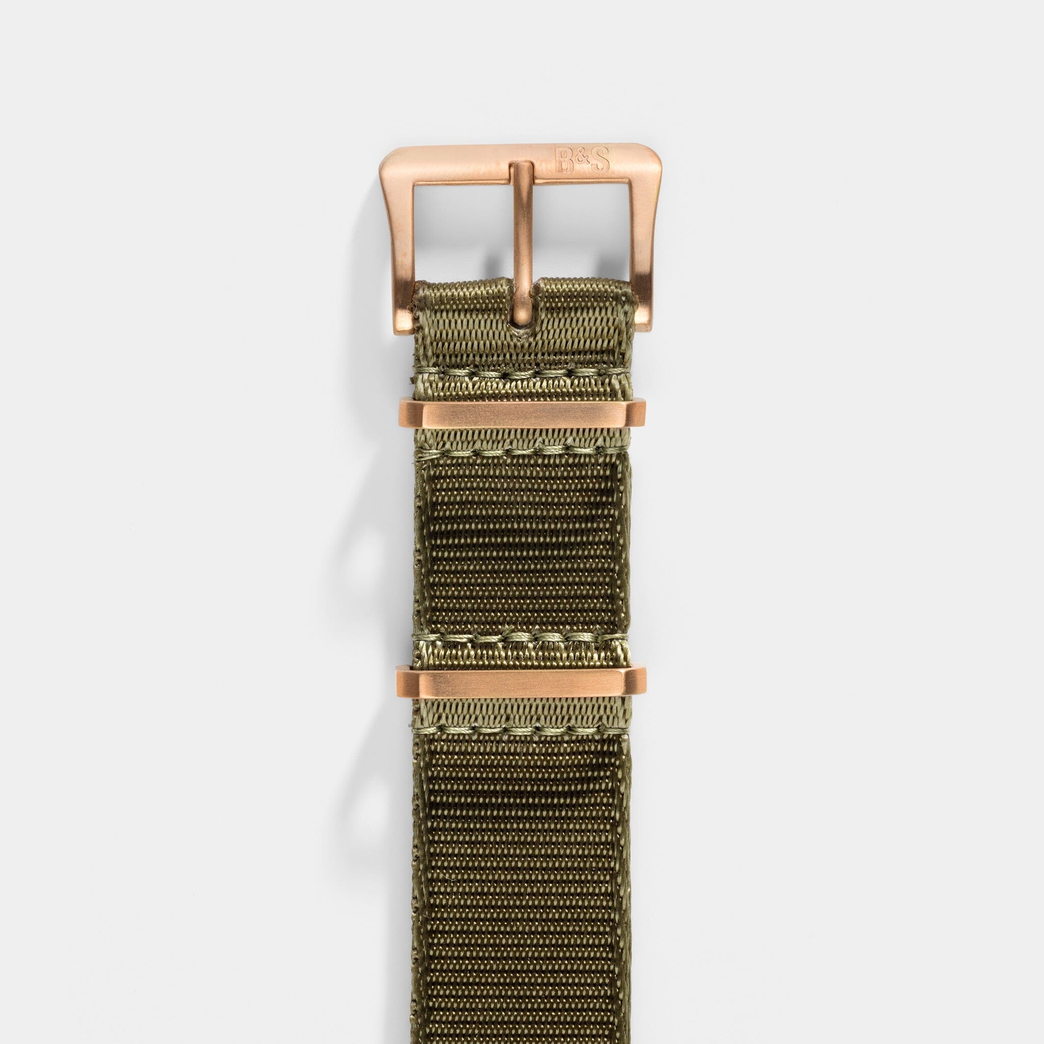Sample Sale - Deluxe Nylon Single Pass Watch Strap Olive Drab Green - Rose Gold Brushed - 22mm