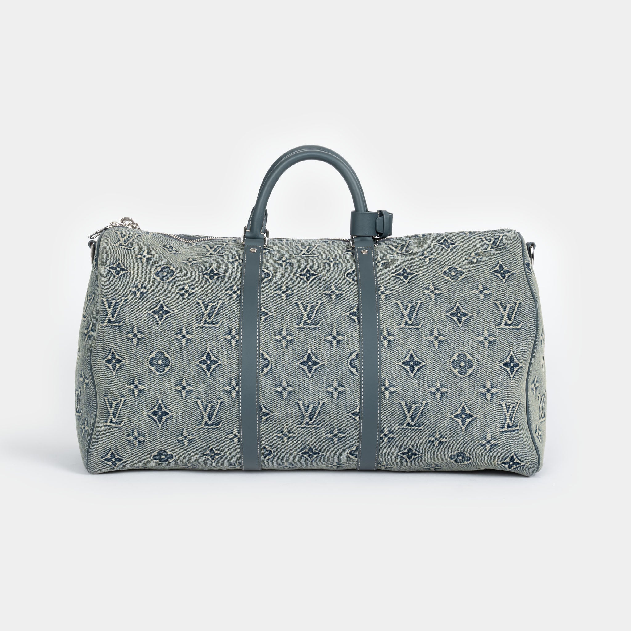 Louis Vuitton Monogram Washed Denim Keepall Bandouliere 50 Blue