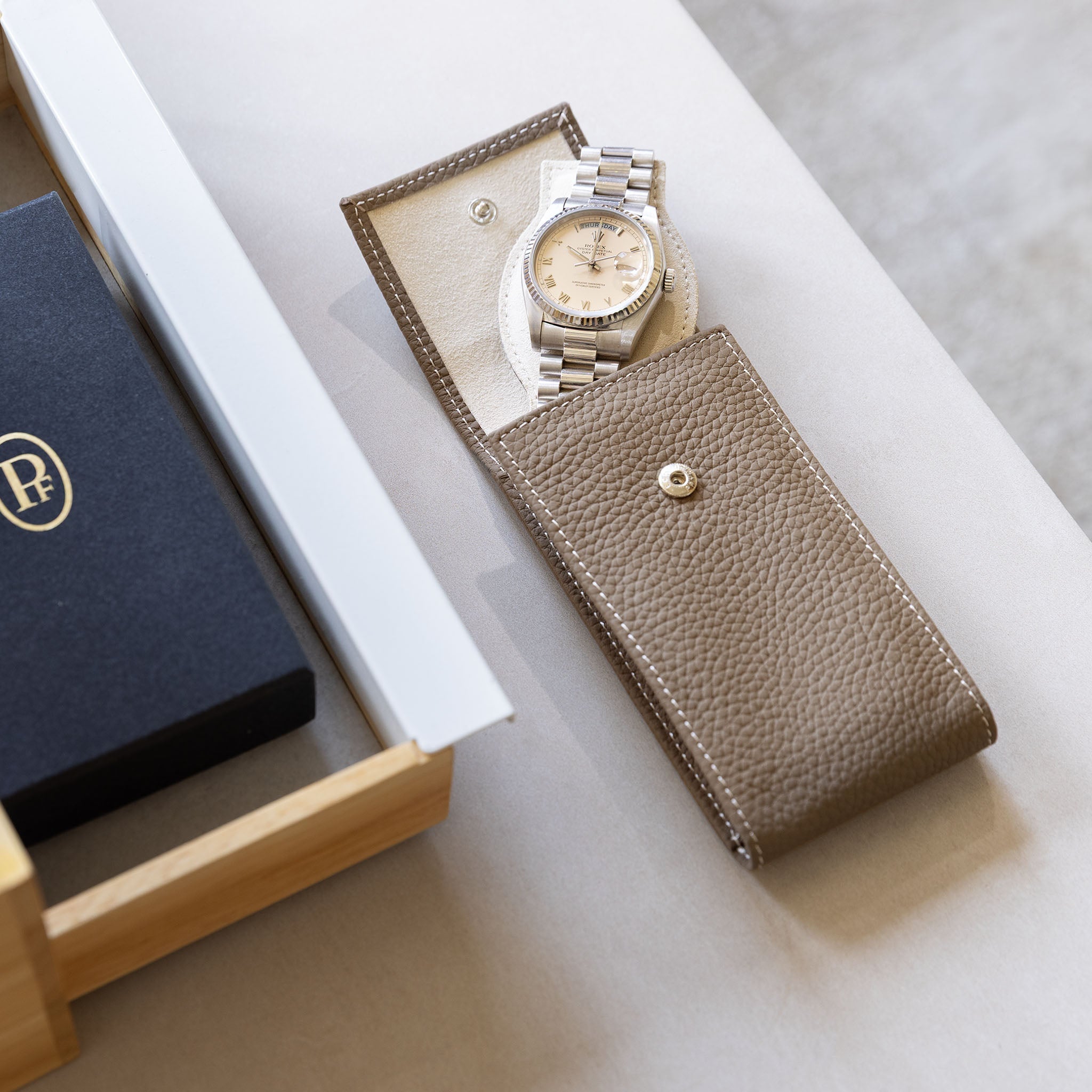 Parmigiani Fleurier Taupe colour leather Watch travel pouch