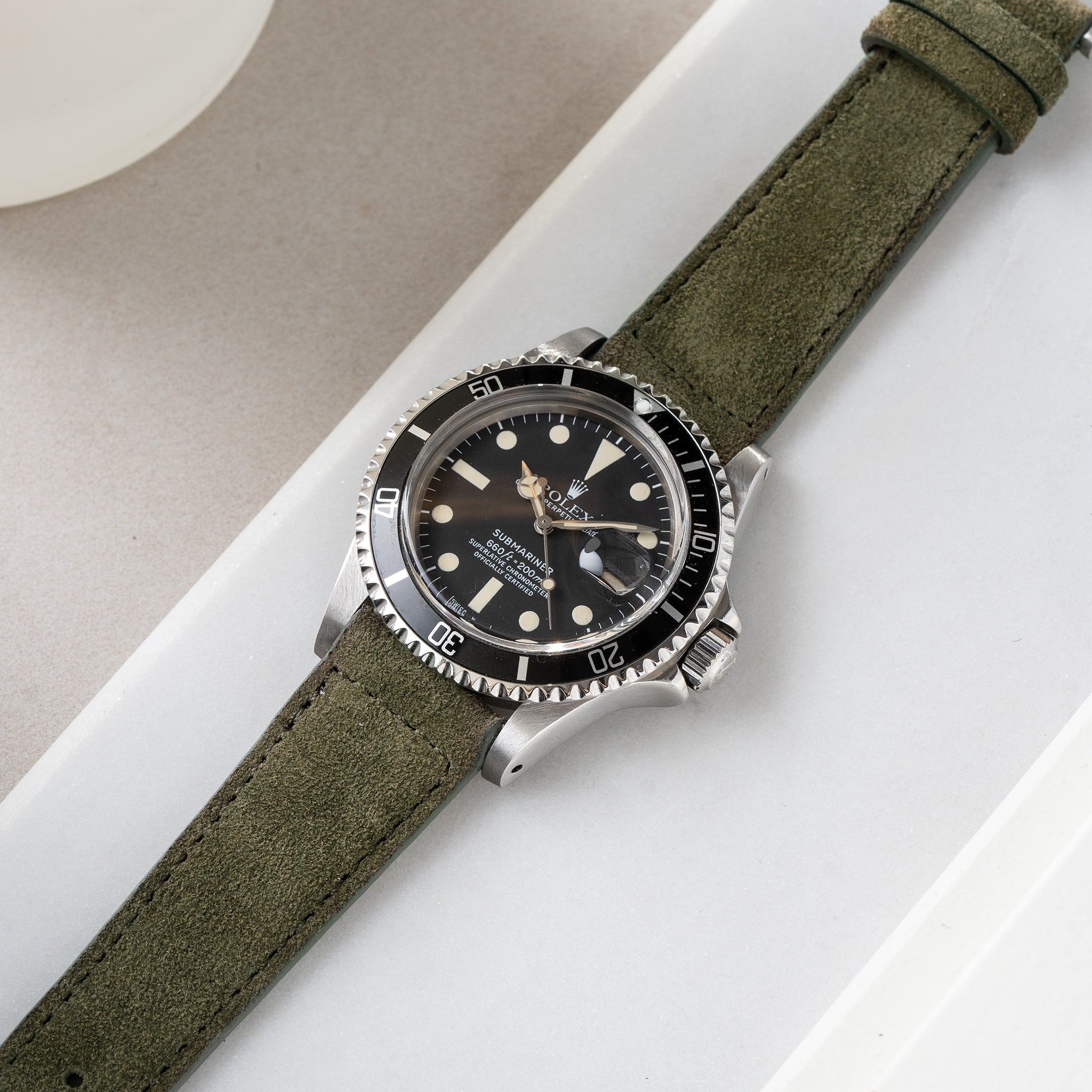 Strap for Rolex Submariner 5513 & 1680 - Dark Olive Green Suede Leather