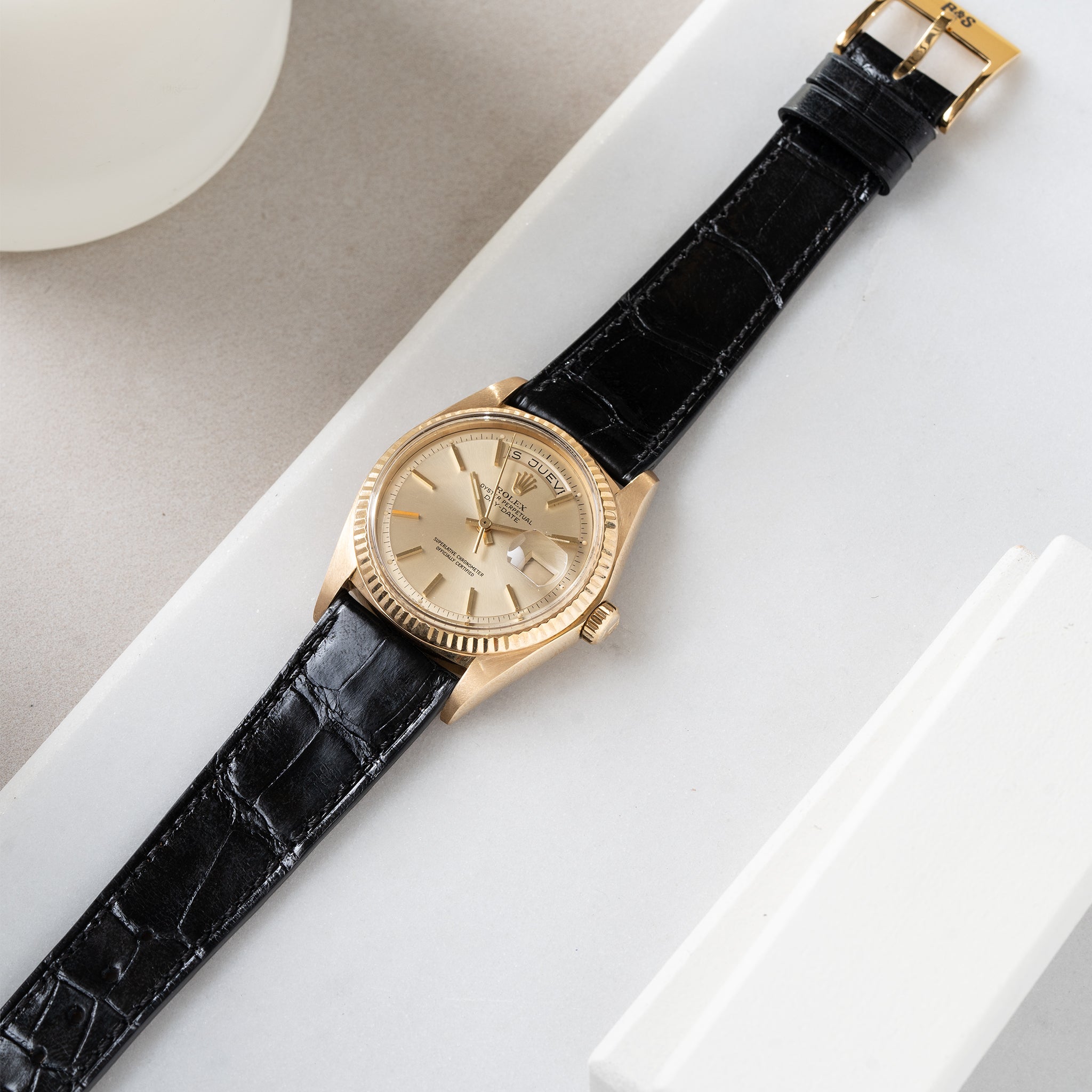 Strap for Rolex Day Date - Premium Alligator Black Leather