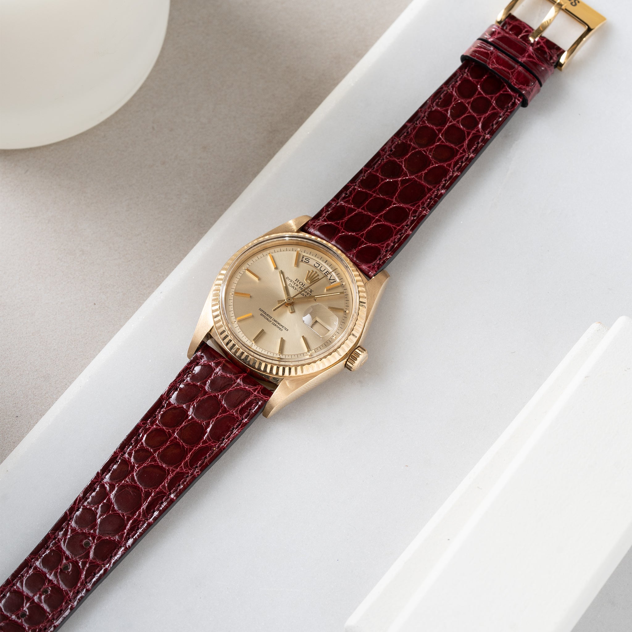 Strap for Rolex Day Date - Brilliant Bordeaux Alligator