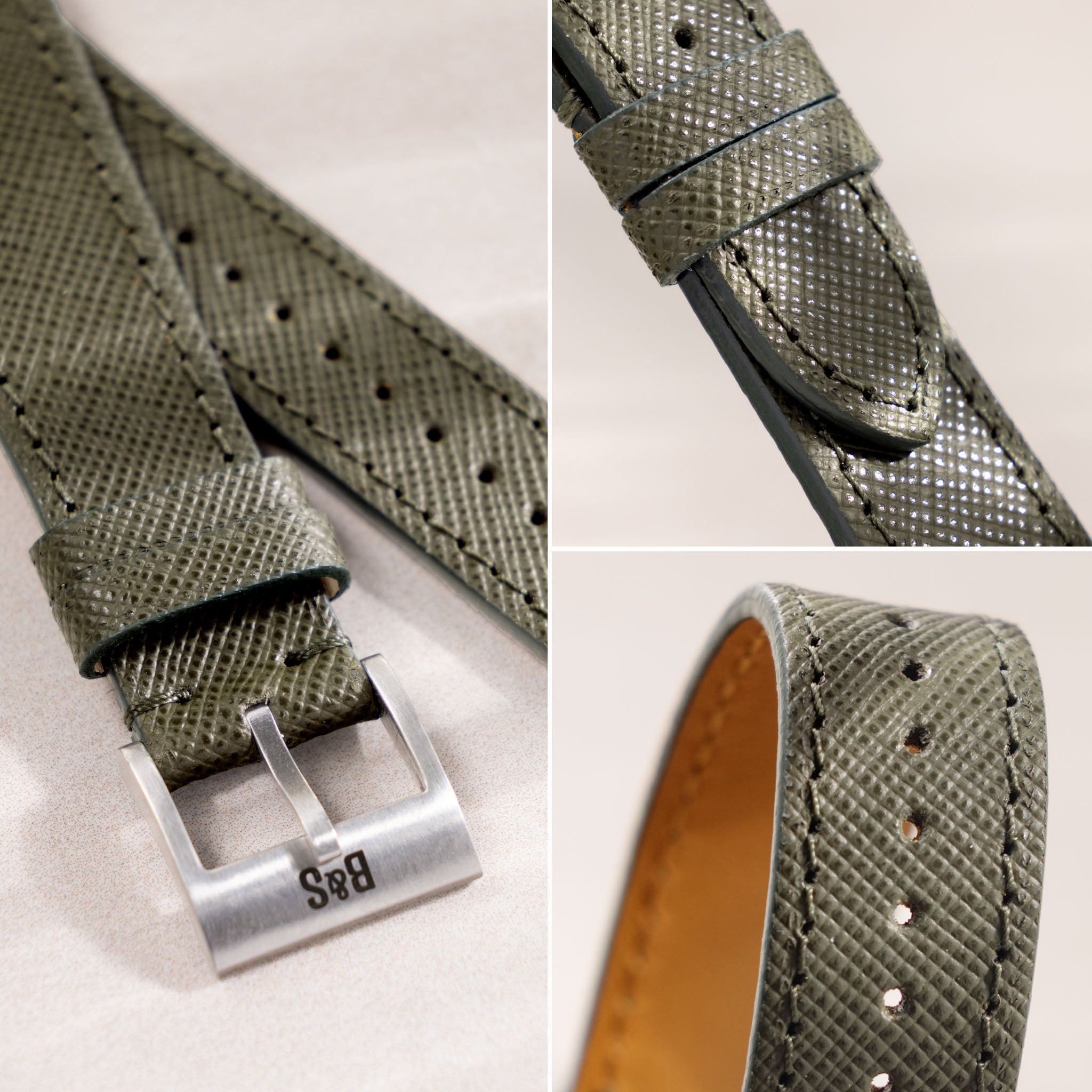 Saffiano Olive Green Leather Watch Strap