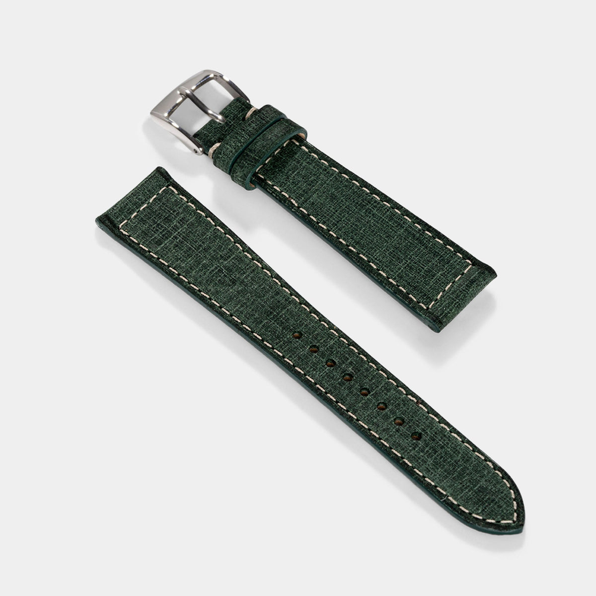 Linen Boxed Leather Watch Strap - Elegant Green