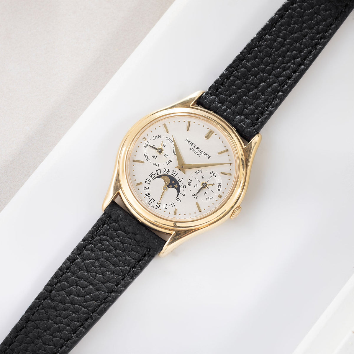 Grana Noir Tonal Watch Strap on Patek Philippe 3940 Perpetual Calendar