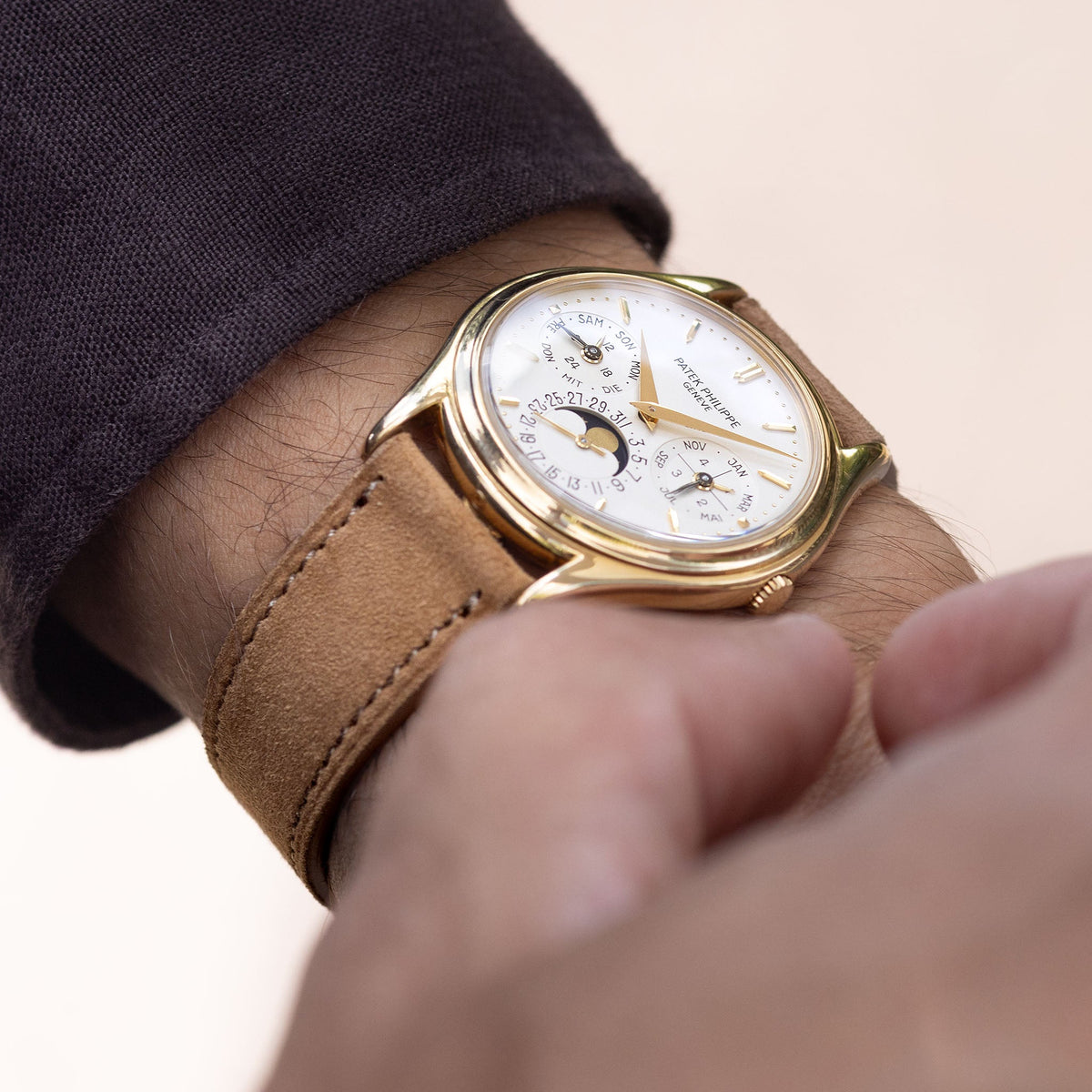 Goatskin Suede Leather Watch Strap - Warm Cognac