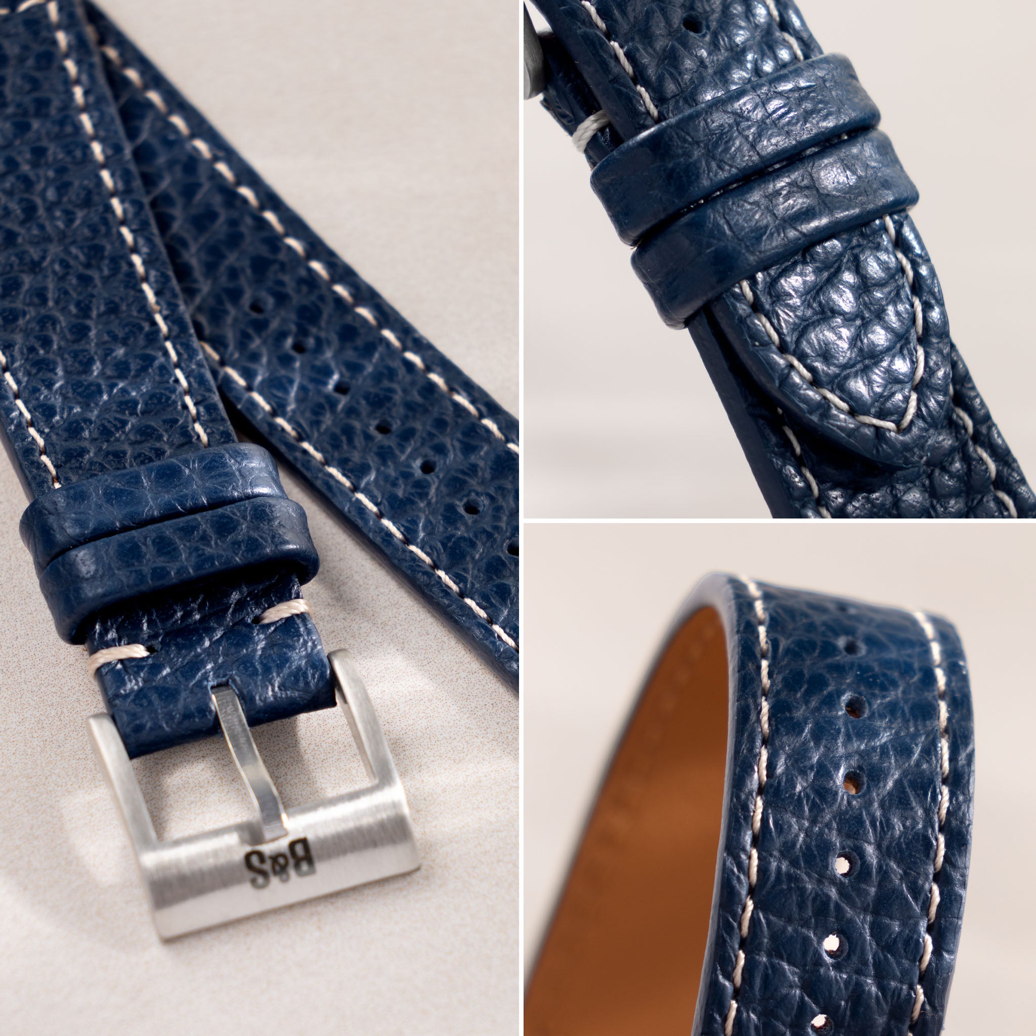 Grained Blue Leather Watch Strap