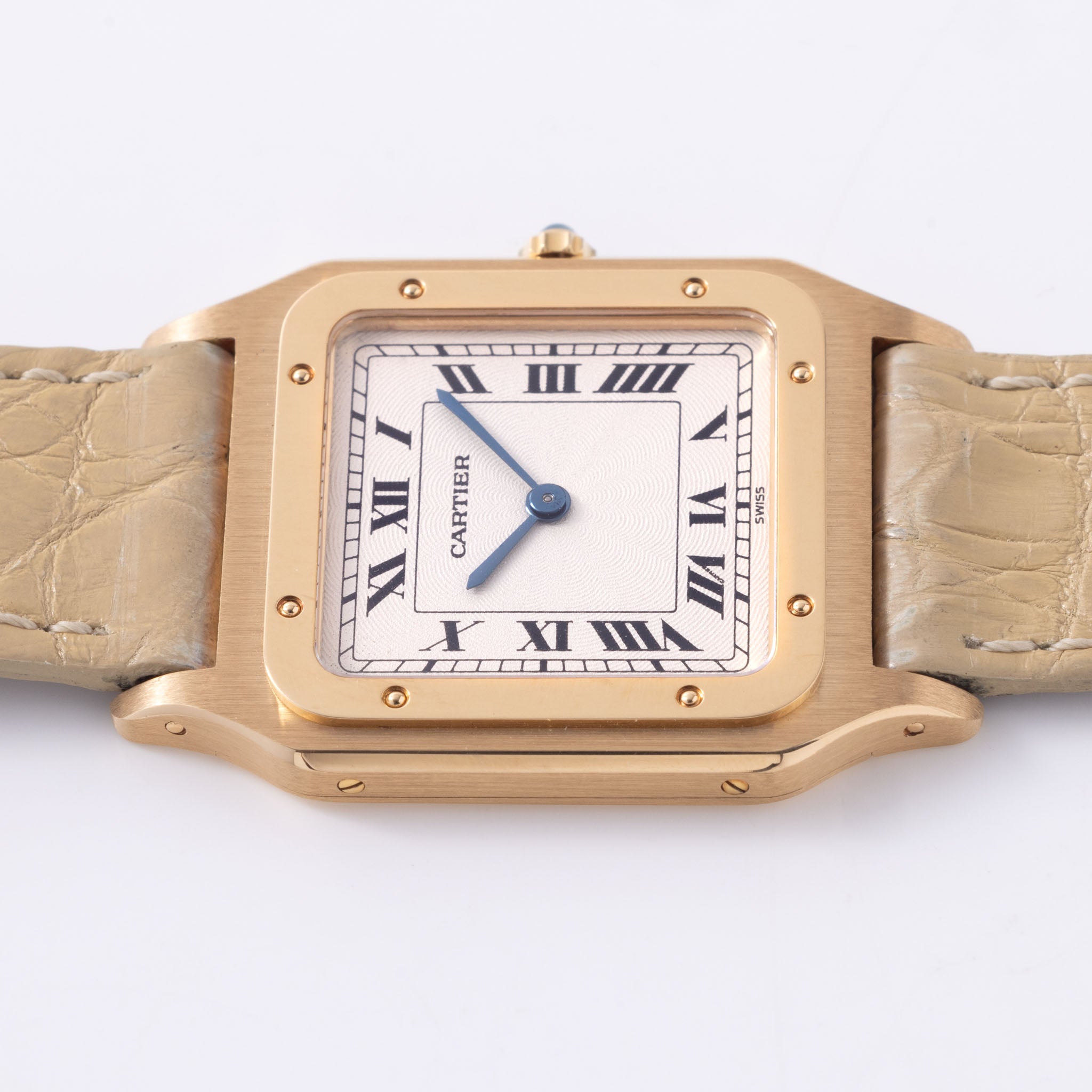 Cartier Santos Dumont ultra thin Guilloché dial with box and warrantee paper ref 8210