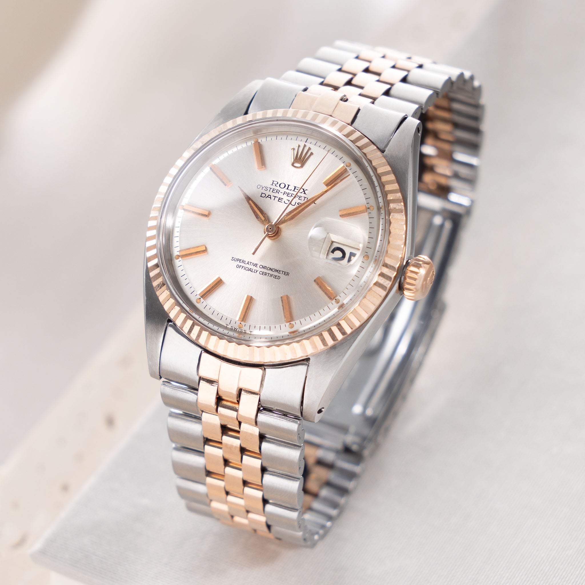 Rolex Datejust Steel and Pink Gold Silver Dial Ref 1601