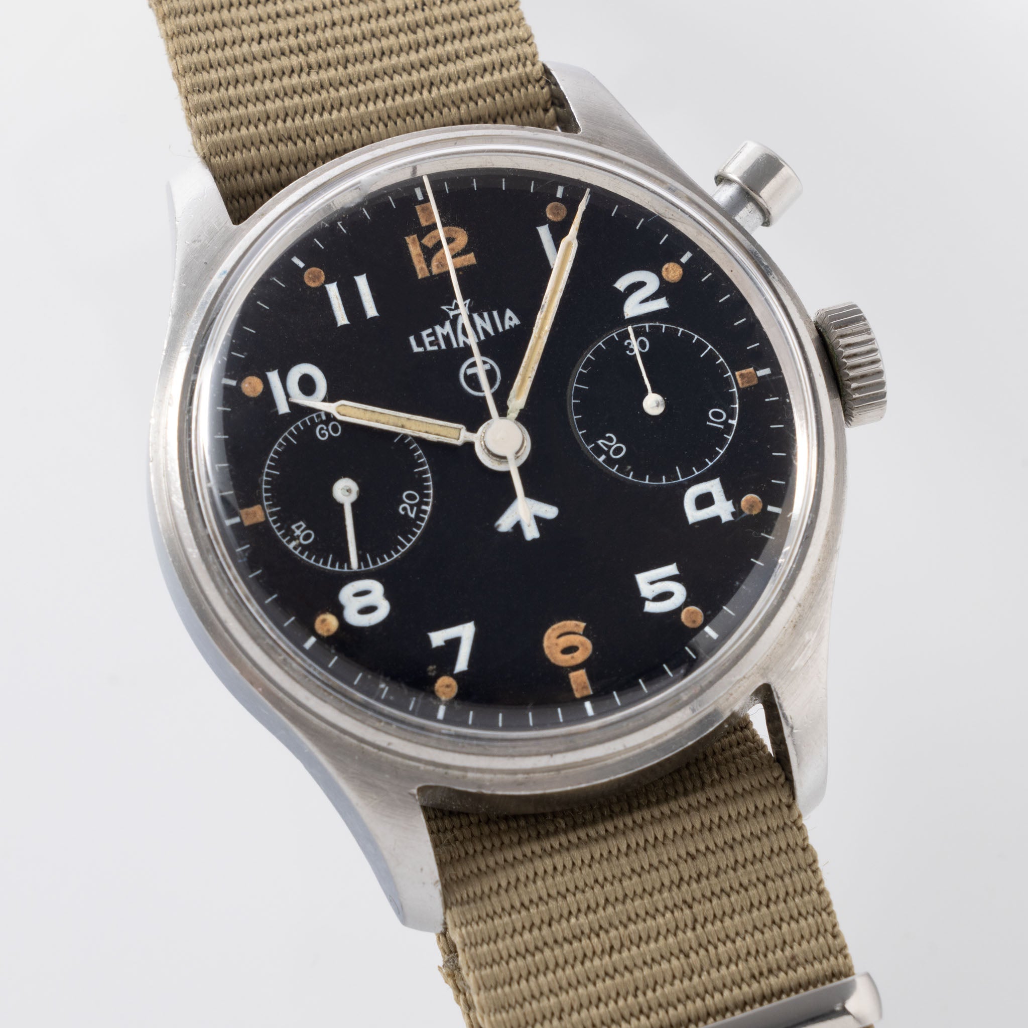 Lemania Military Mono Pusher Chronograph Black Dial, Second Series for British Armed Forces