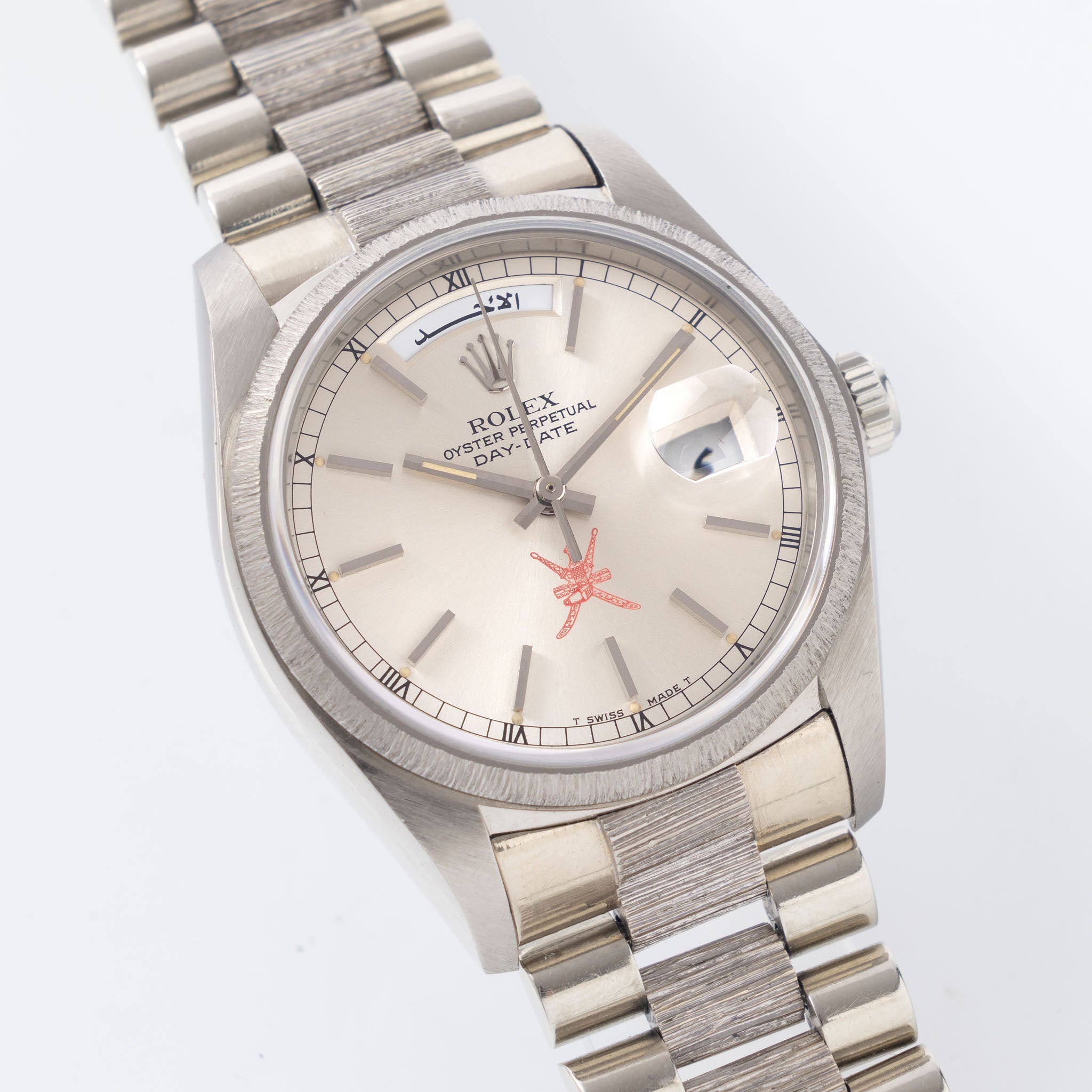 Rolex Day-Date 18079 red “Khanjar” Bark Finish in 18k white for the Sultanate of Oman