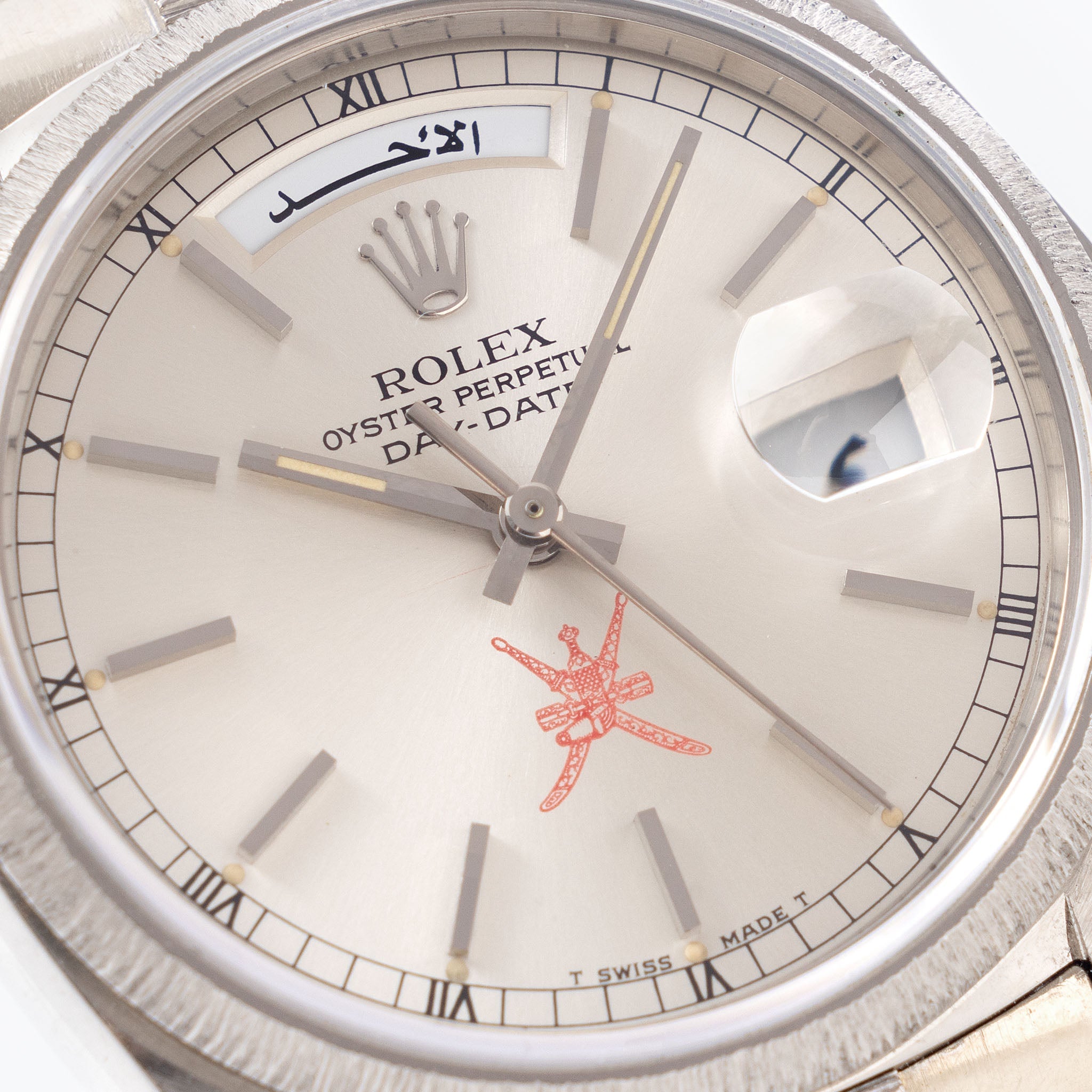 Rolex Day-Date 18079 red “Khanjar” Bark Finish in 18k white for the Sultanate of Oman