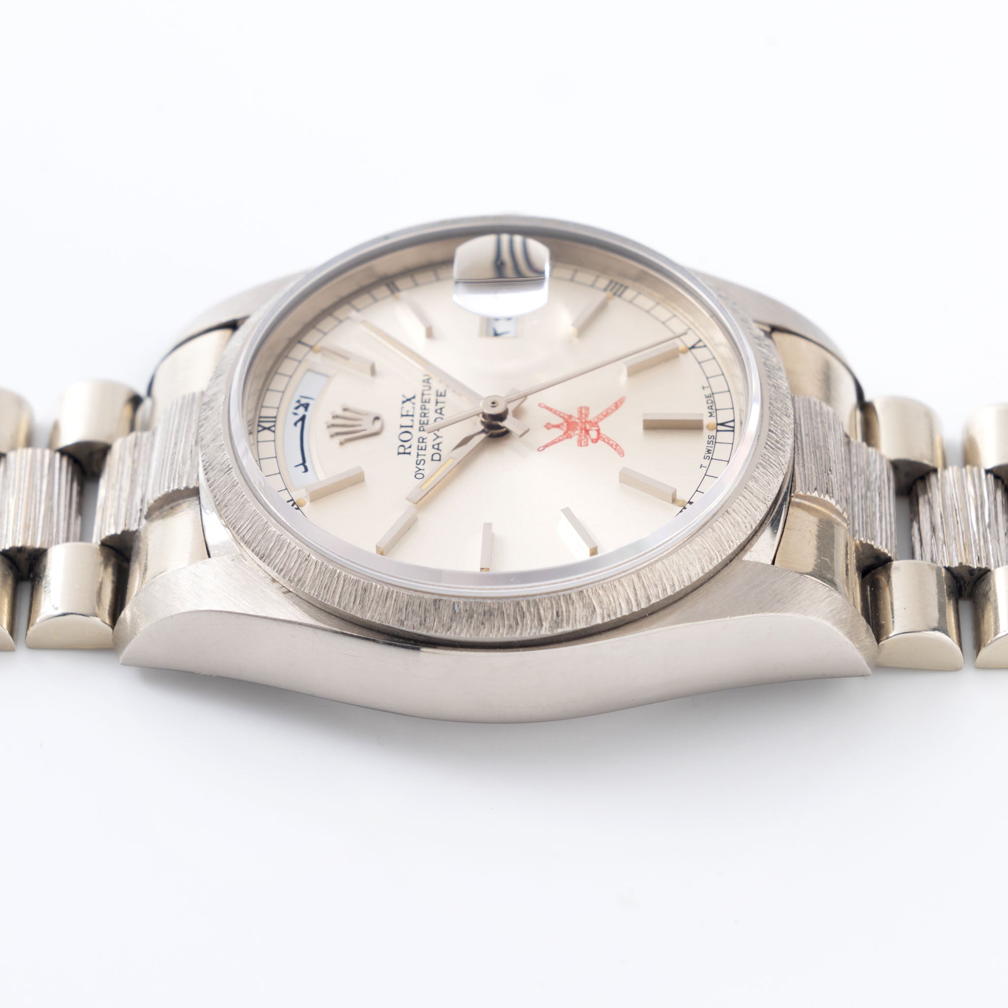 Rolex Day-Date 18079 red “Khanjar” Bark Finish in 18k white for the Sultanate of Oman