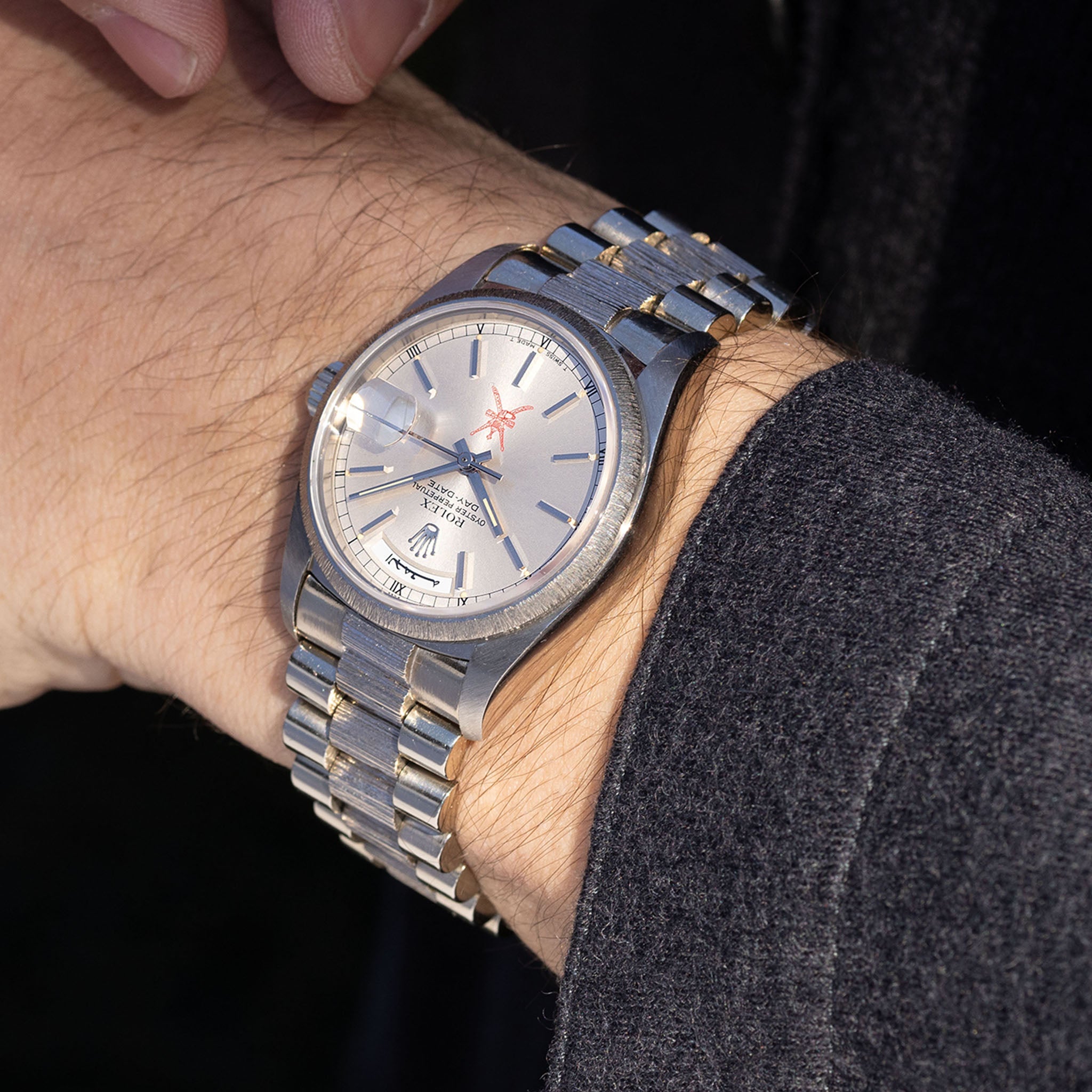 Rolex Day-Date 18079 red “Khanjar” Bark Finish in 18k white for the Sultanate of Oman