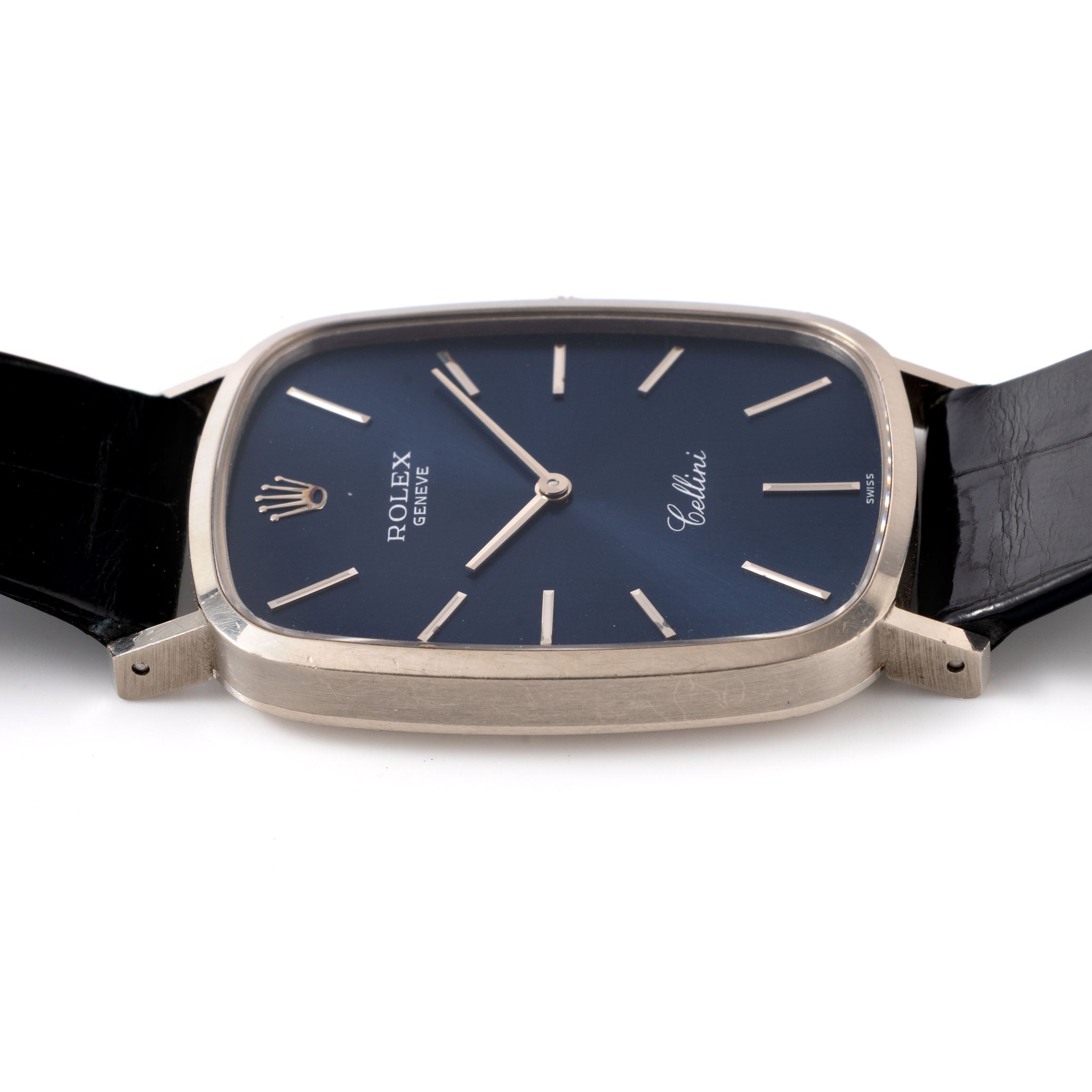 Rolex Cellini Blue Dial Rectangular Case in 18K White Gold Ref. 4113 Box and Paper Set