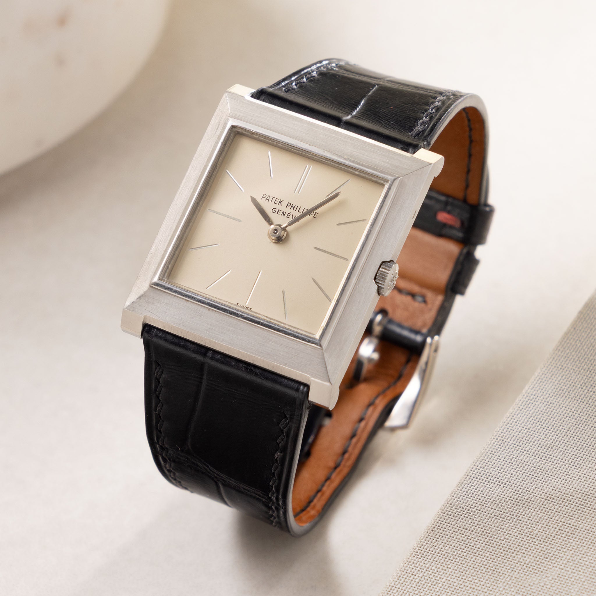 Patek Philippe Square Gondolo Dresswatch 3404P Silver Engraved Dial with Extract of the Archives
