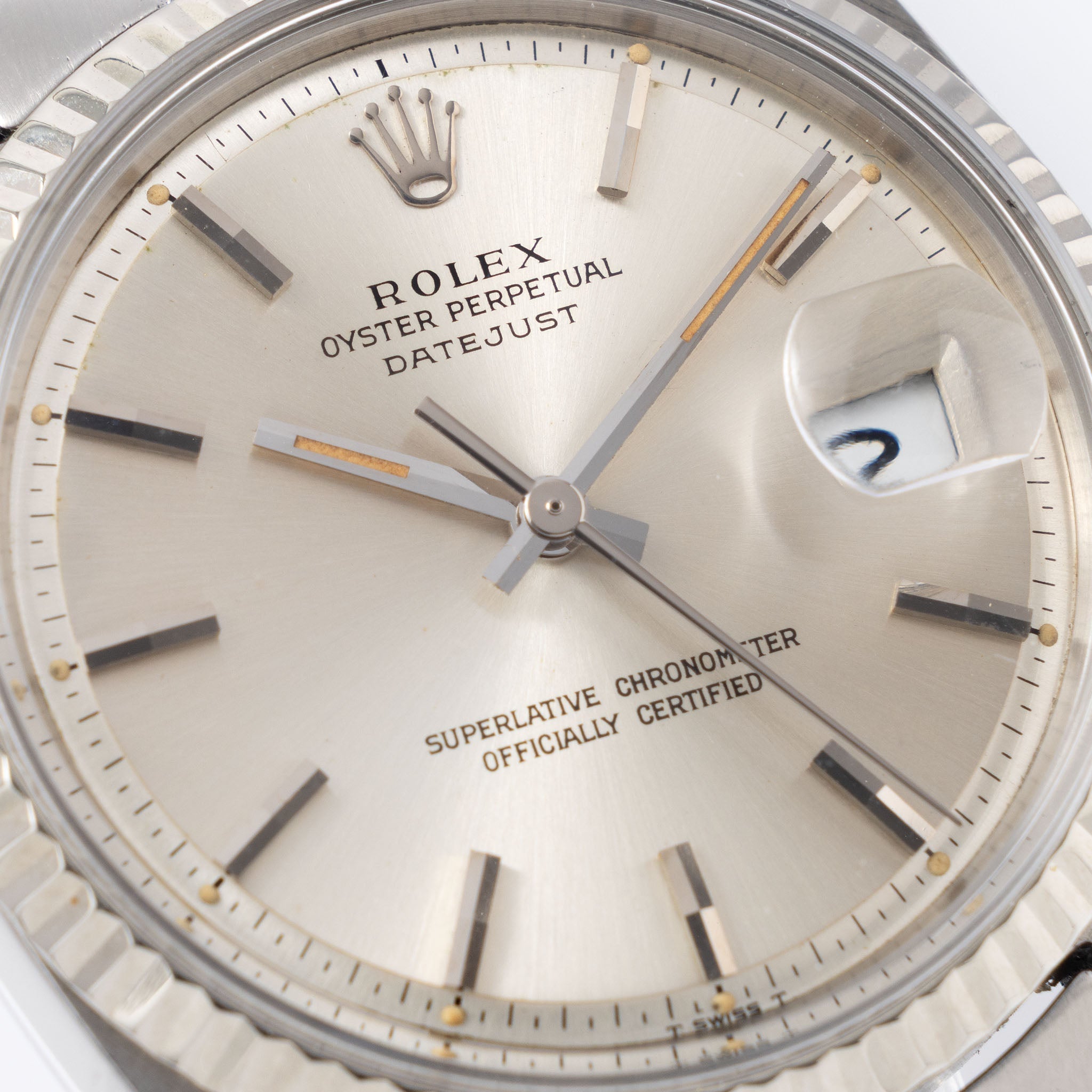 Rolex Datejust 1601 Silver Soleil Dial with Original Punched Paper and Rolex Service Card