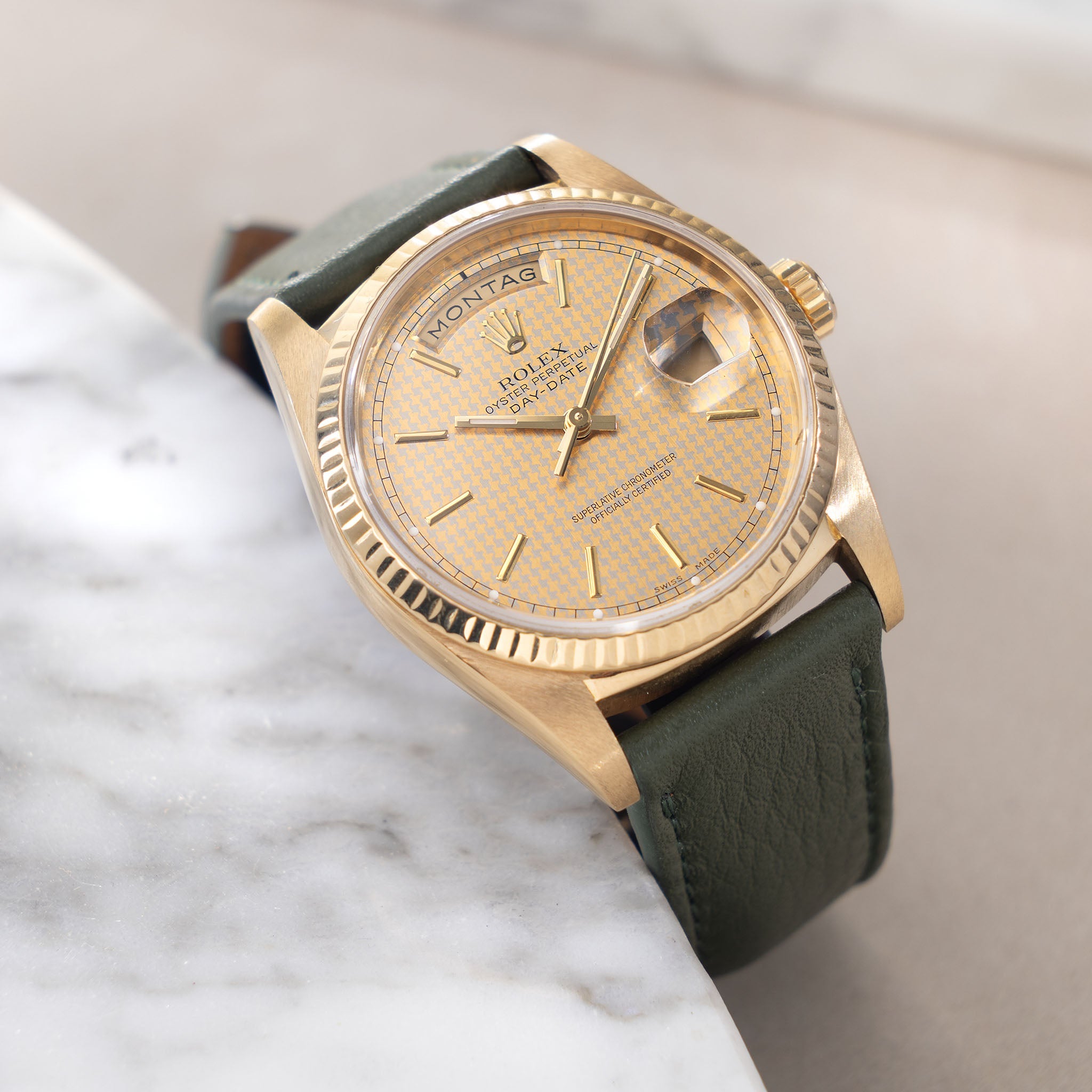 Rolex Day-date Houndstooth dial ref 18038 in 18 k yellow gold