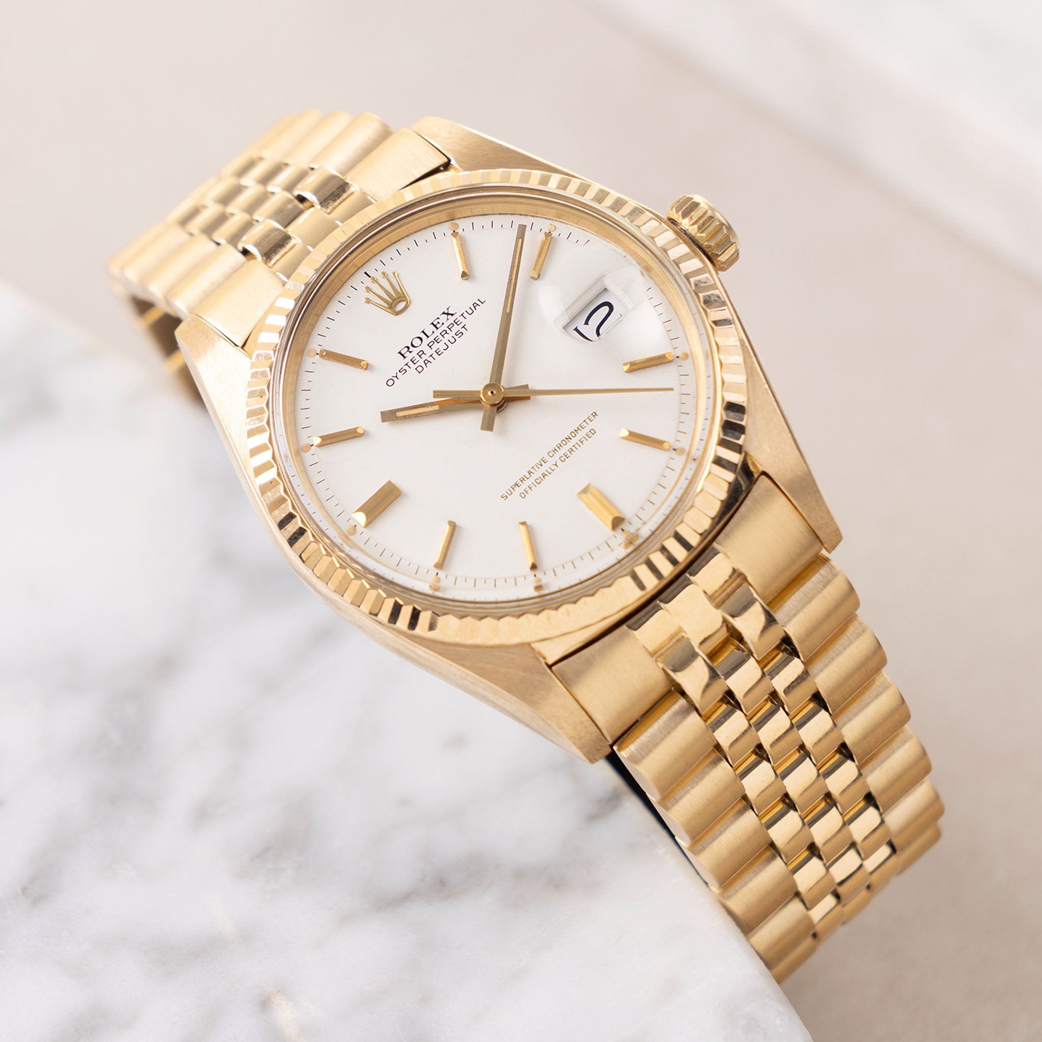Rolex Datejust 1601/8 White Dial in 18k Yellow Gold
