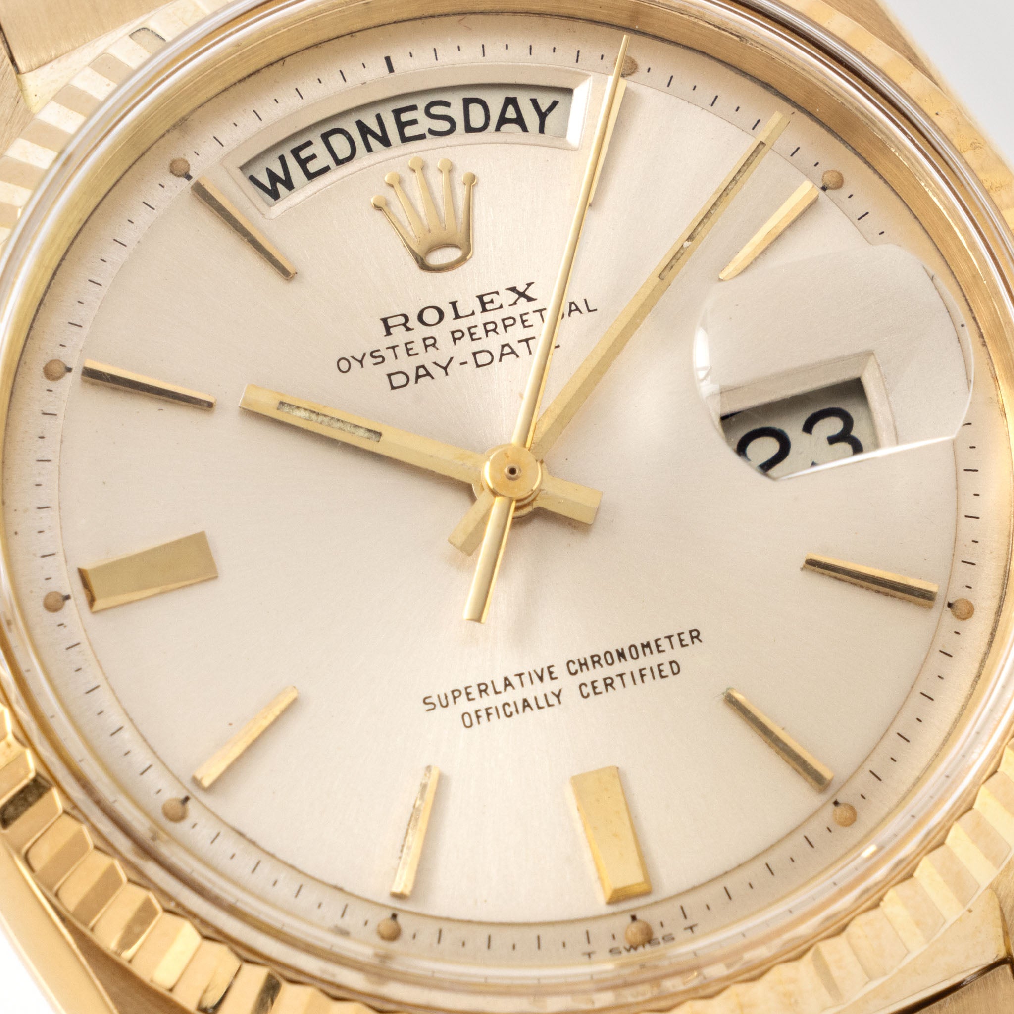 Rolex Day-Date Silver Doorstop Dial in 18k Yellow Gold ref. 1803 Original Box and Paper Set