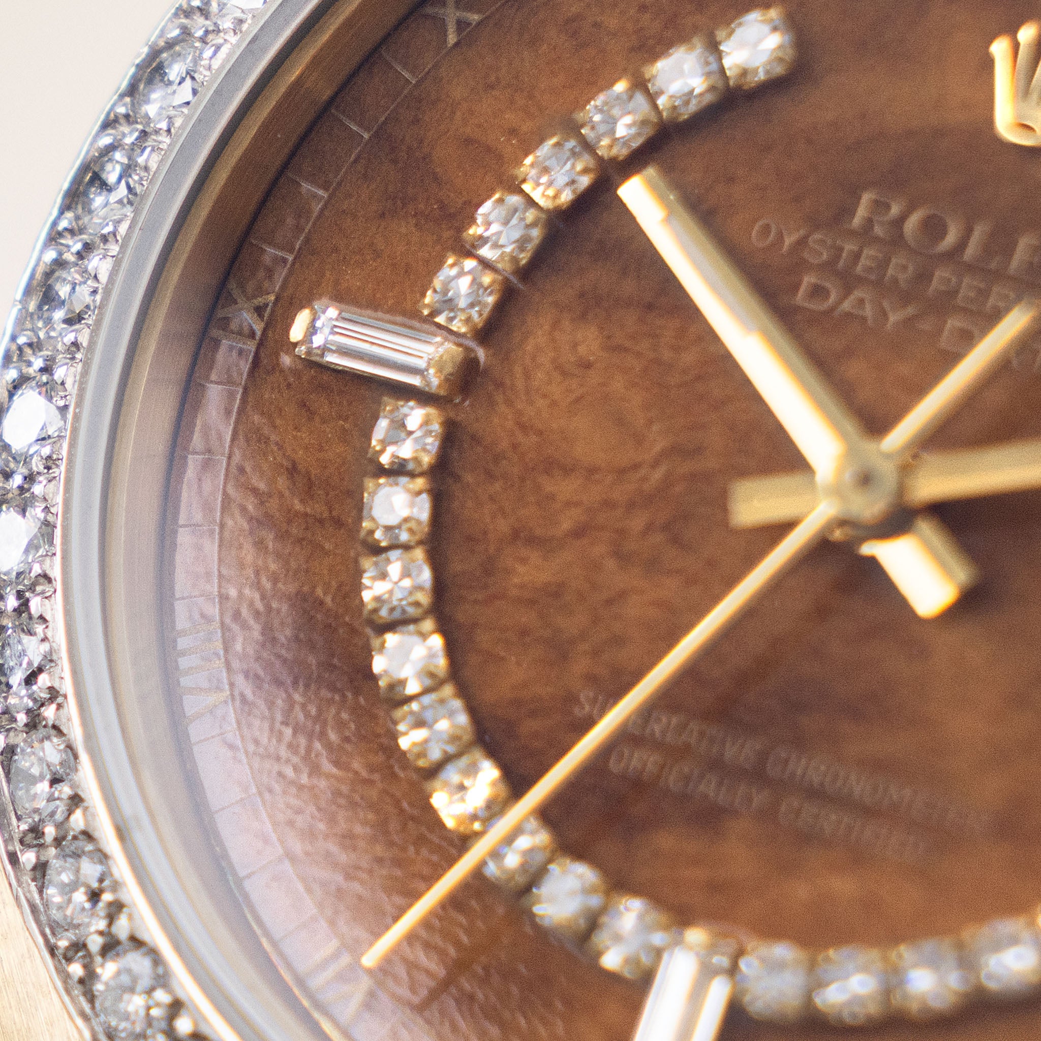 Rolex Day-date Wood Diamond string dial ref 18048 with Original Punched Guarantee Paper
