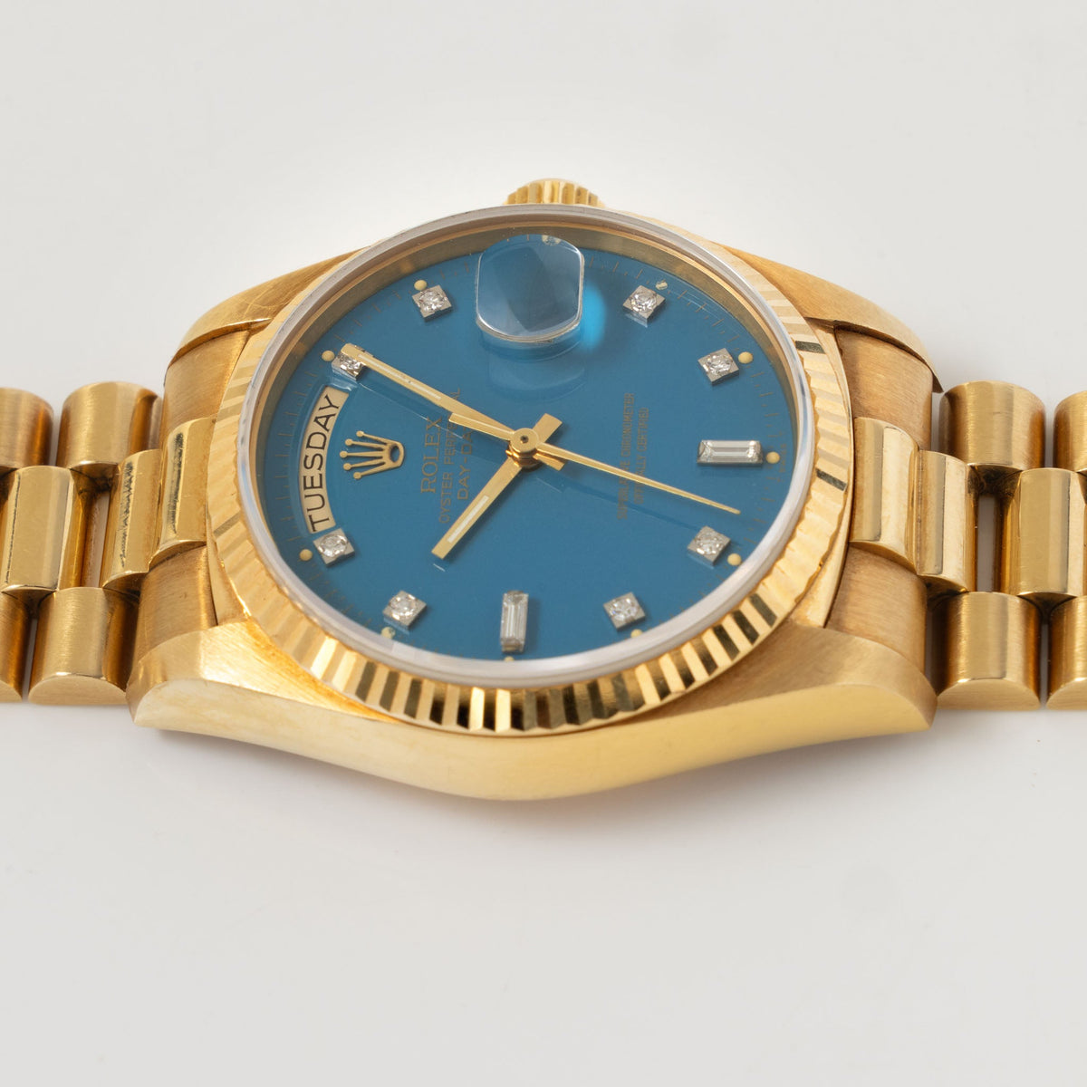 Rolex Day-Date 18038 Petrol Blue Stella Dial in 18k Yellow Gold