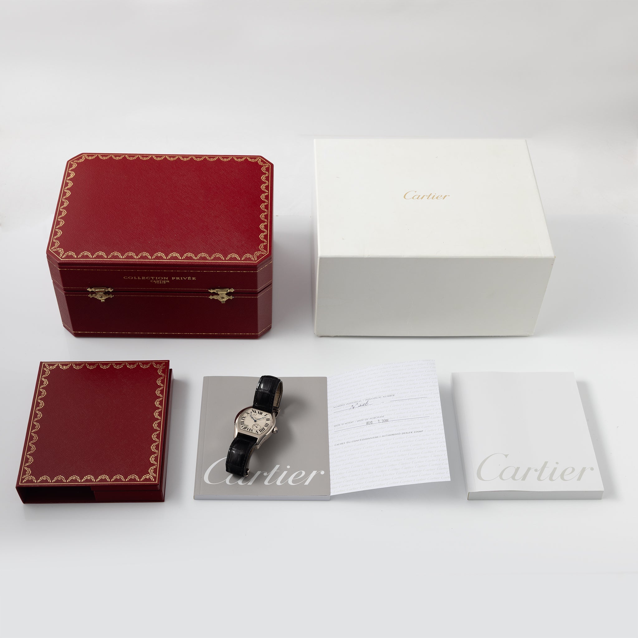 Cartier Tortue XL CPCP 8 days in 18 k white gold ref 2761 Silver Guiloché dial