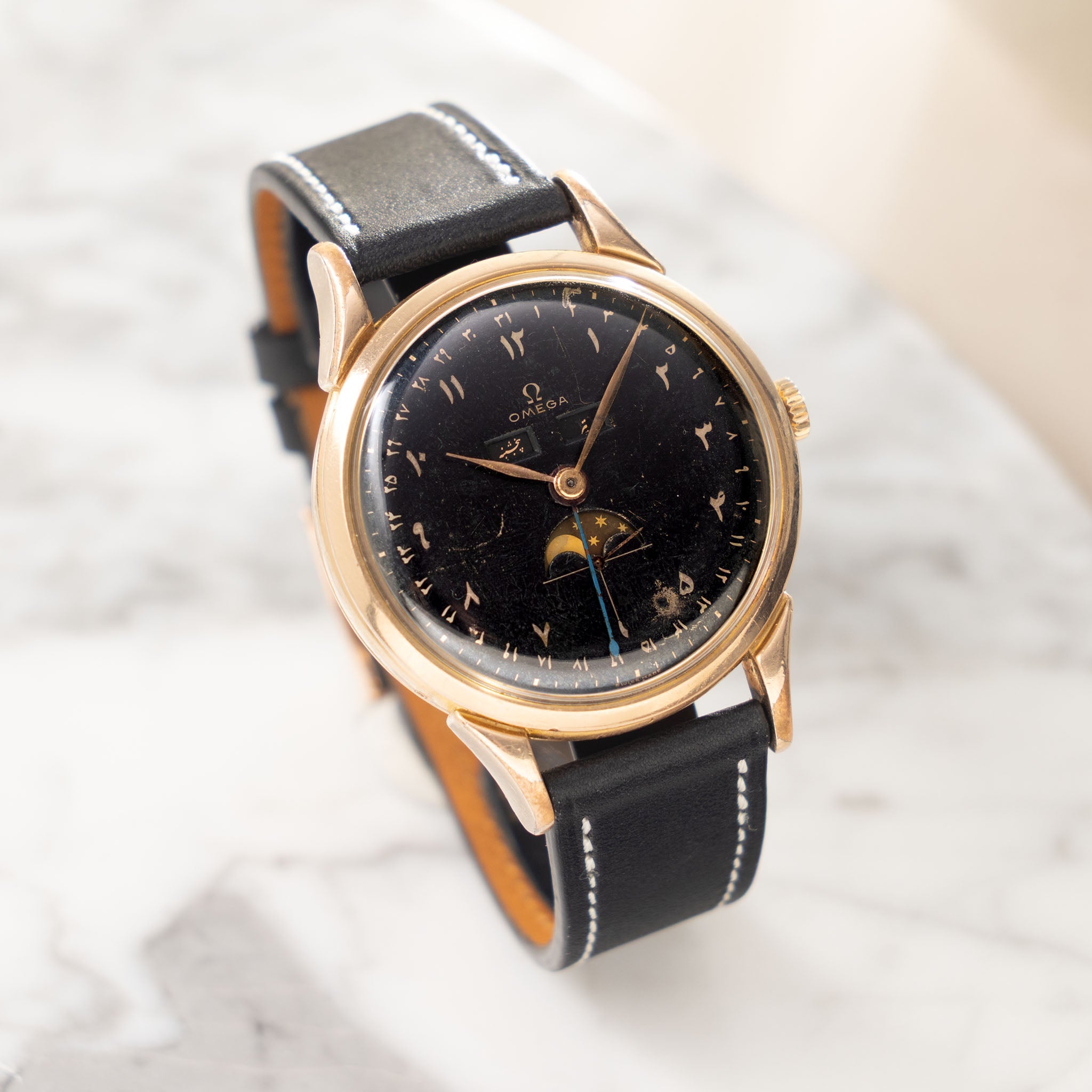 Omega Cosmic 2486-2 Jumbo Black Farsi Numerals Dial Pink Gold Plated