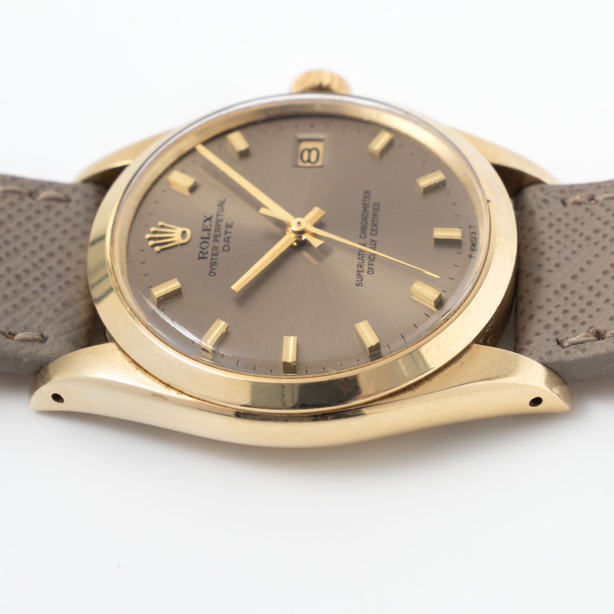 Rolex Date Grey Singer “test dial “ in 14 k Yellow Gold ref 1500
