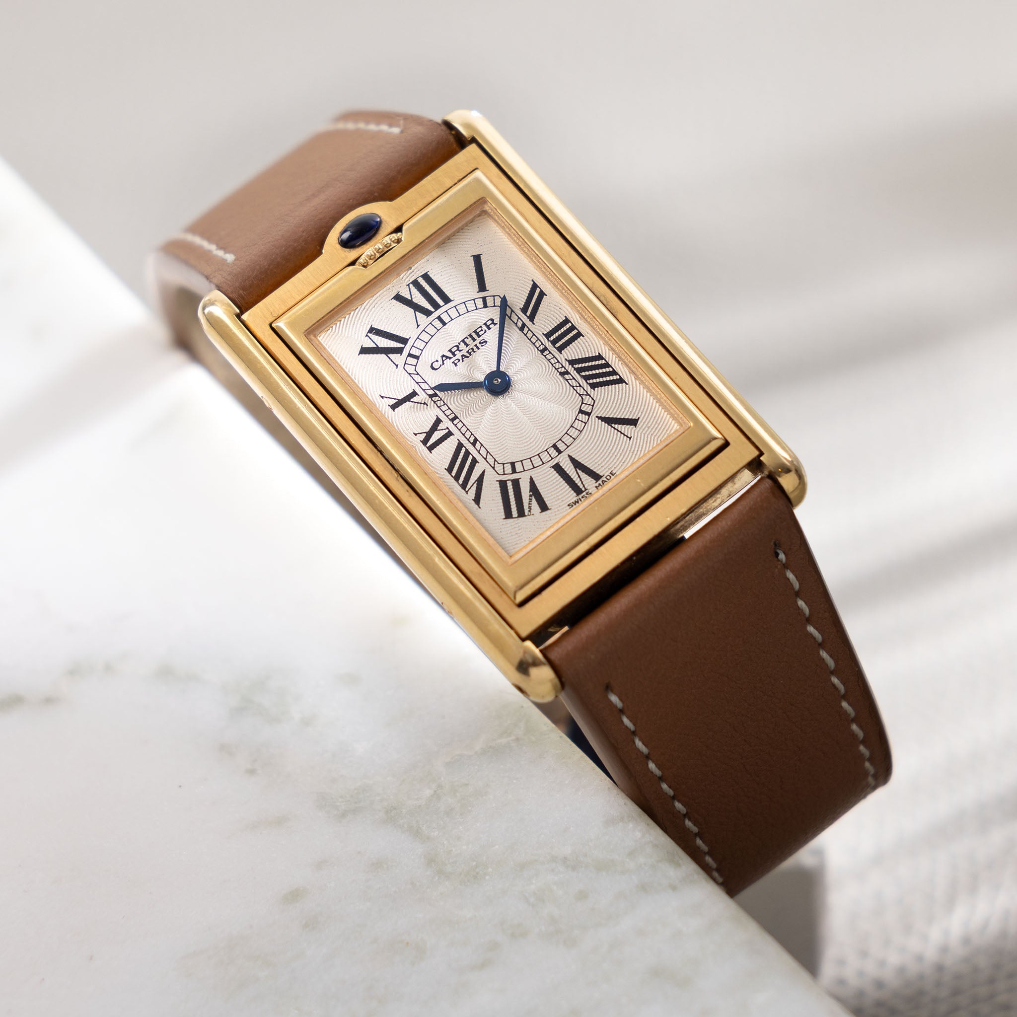 Cartier Basculante 2391 Guilloché Dial in 18k Yellow Gold Millennium Limited Edition