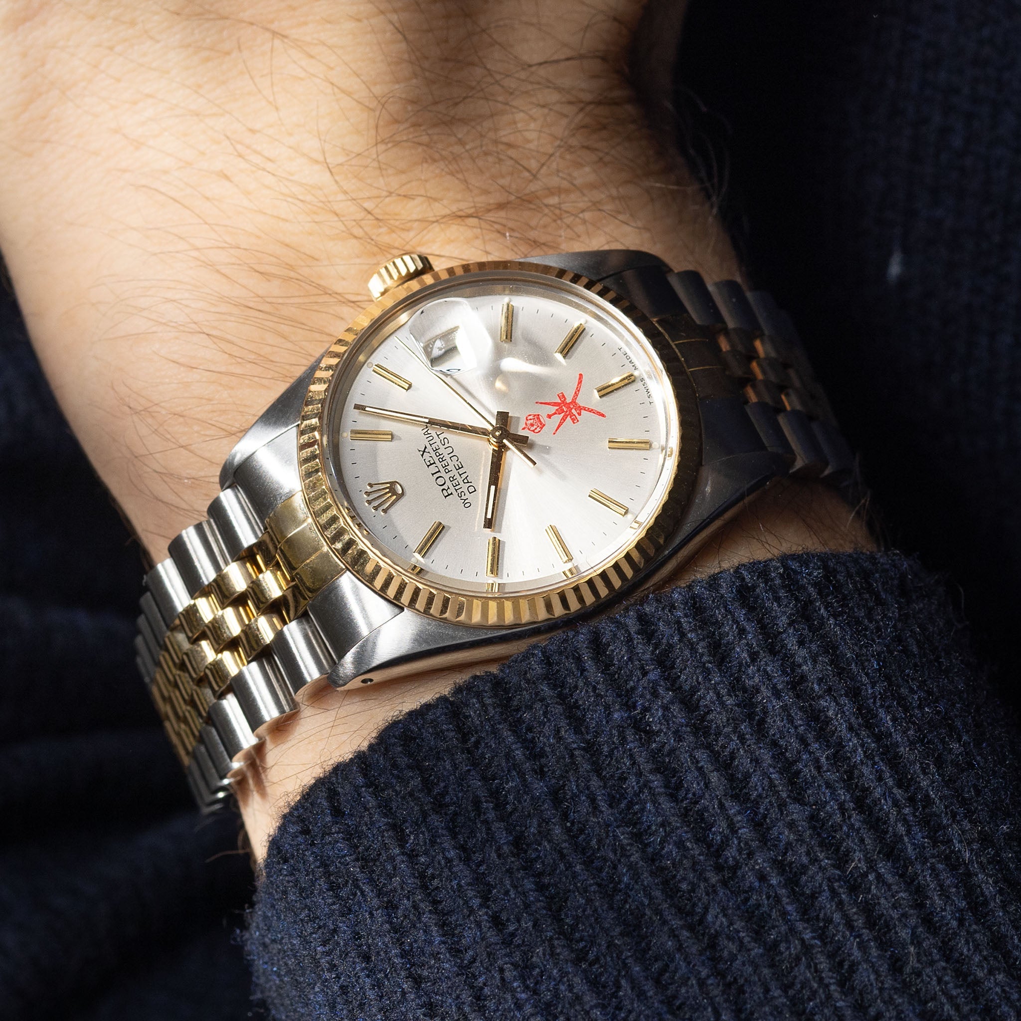 Rolex Datejust 16013 Silver Khanjar Dial Steel and Gold with Original Box and Service Card