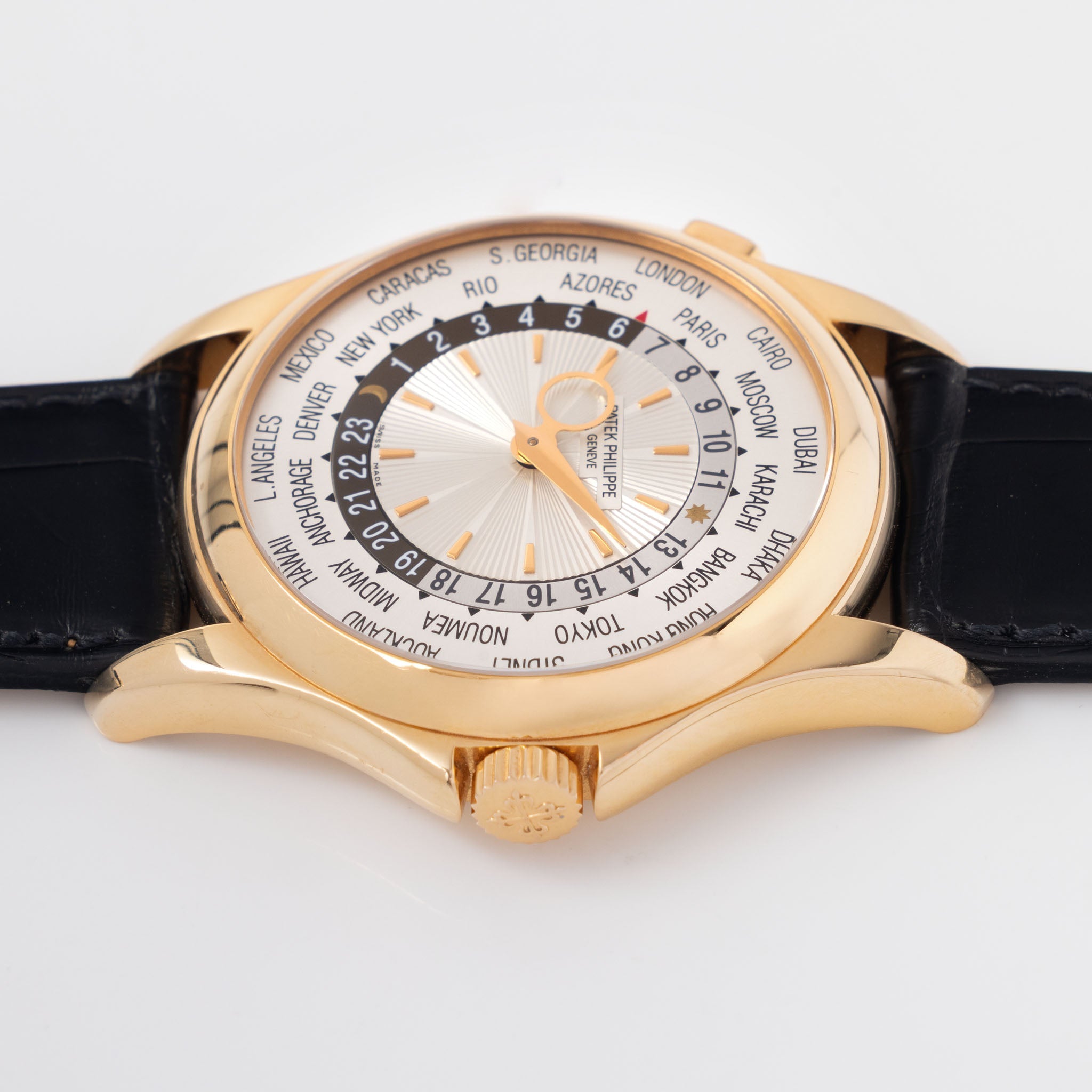 Patek Philippe World Time ref 5130R Guilloché Dial in 18k Rose Gold with Box and Papers