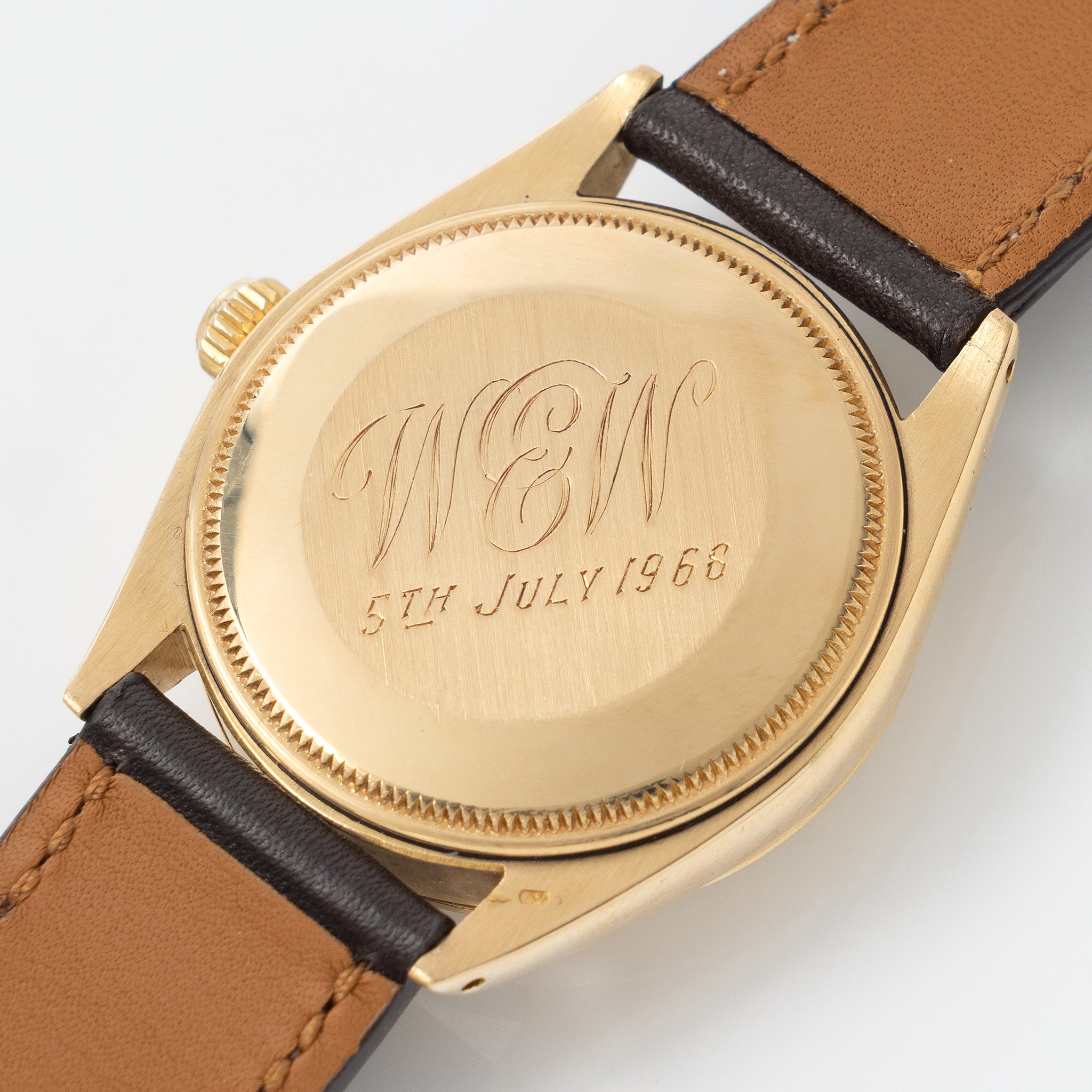 Rolex Oyster Perpetual 1002 Vertical Brush Champagne Dial in 18k Yellow Gold