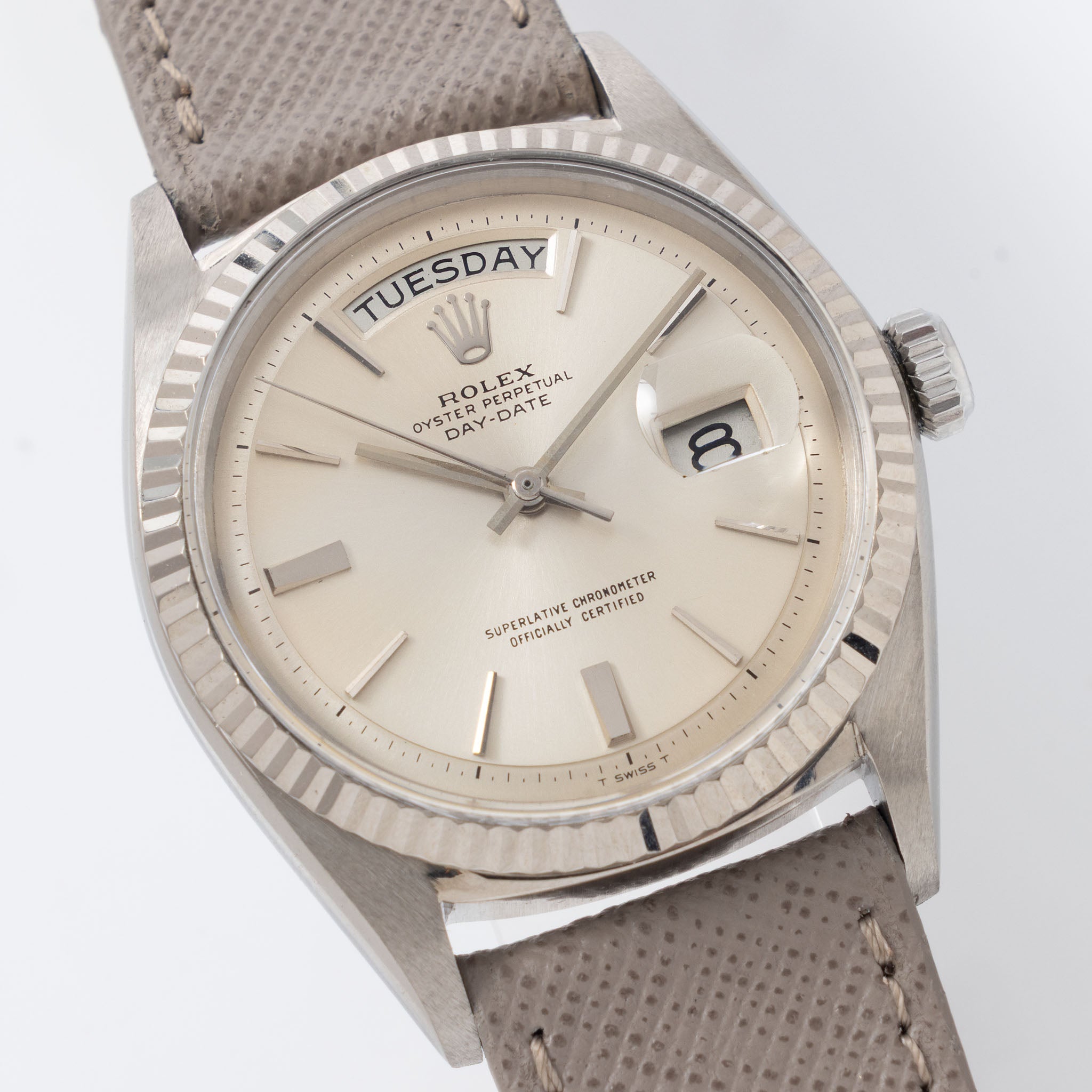 Rolex Day-Date 1803/9 Silver No-lume Doorstop Dial in 18k White Gold