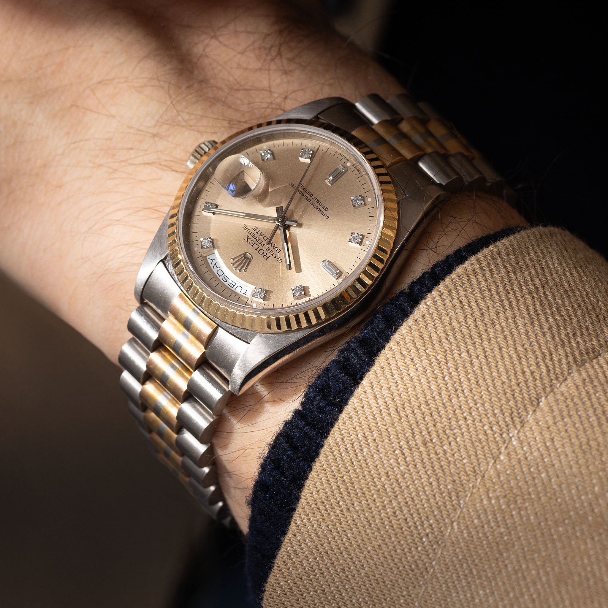 Rolex Day-date Tridor Peach Diamond Marker Dial with Original Guarantee Paper ref 18239B