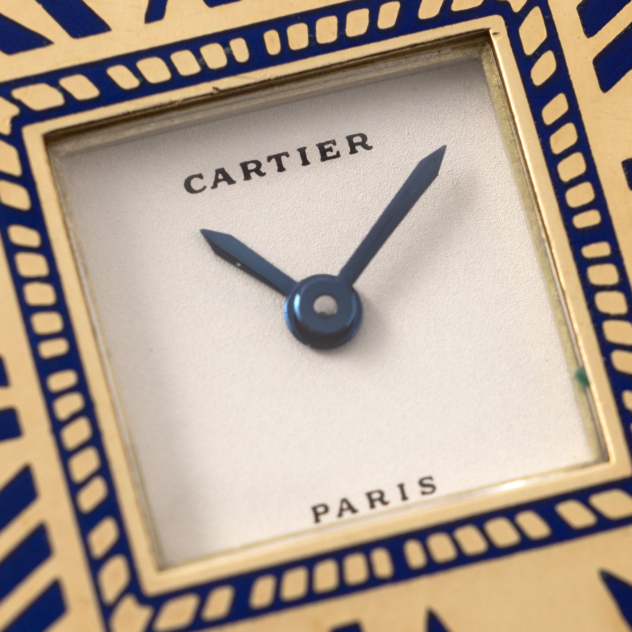 Cartier Obus Paris dial in 18 k yellow gold Blue enamel numerals