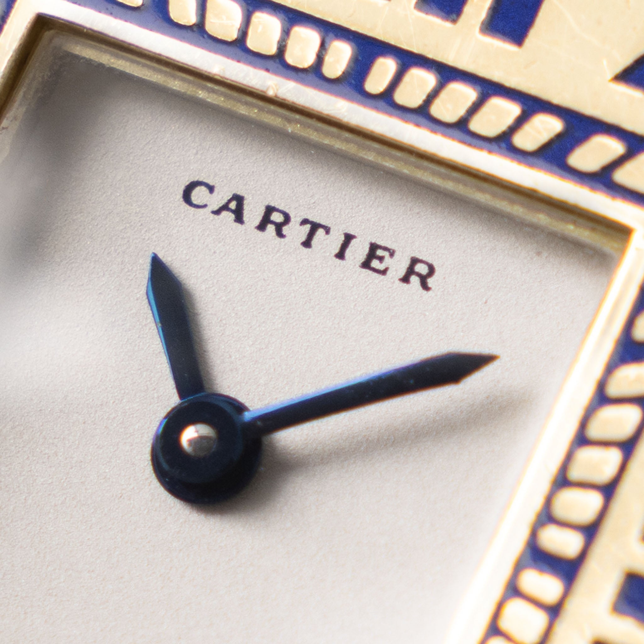 Cartier Obus Paris dial in 18 k yellow gold Blue enamel numerals
