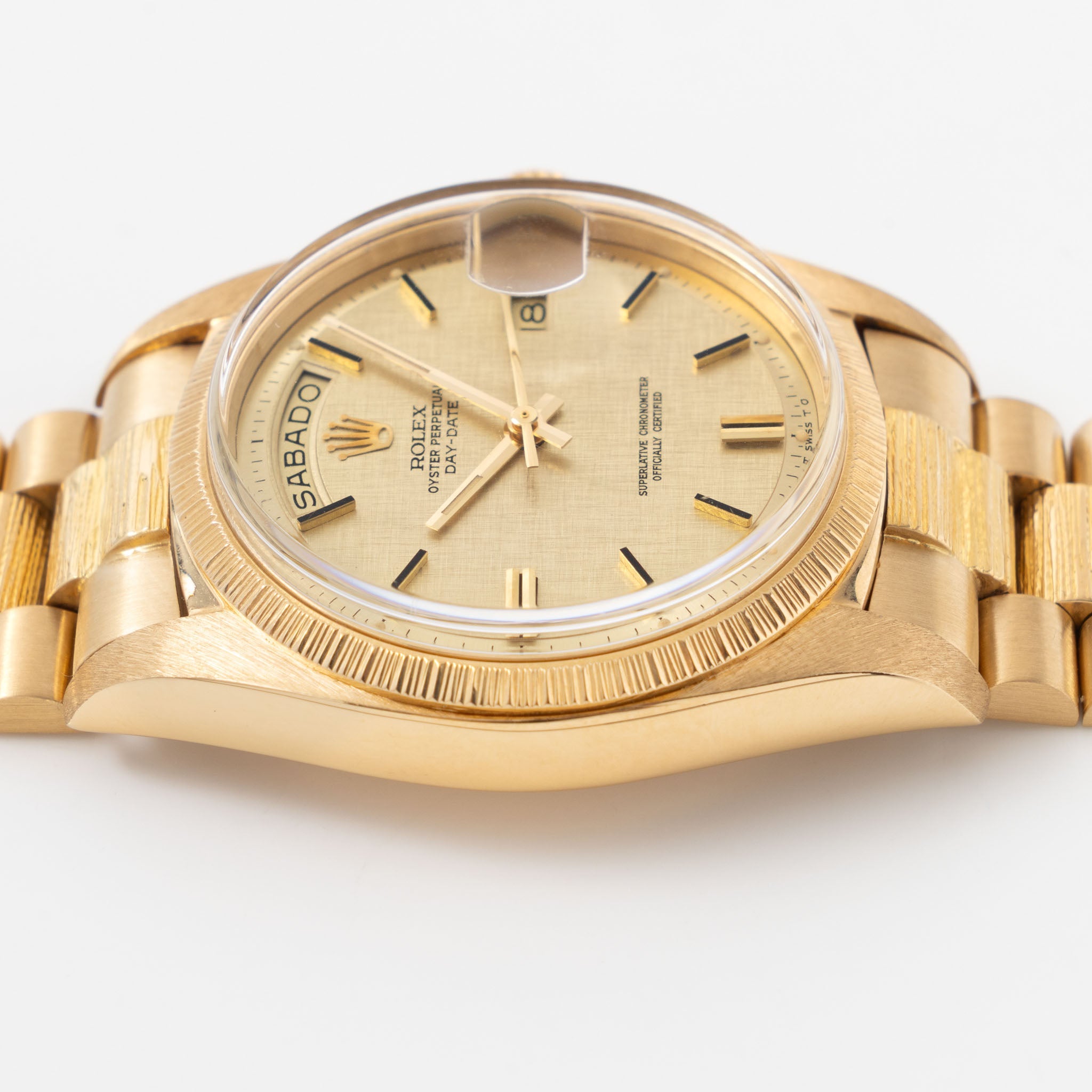 Rolex Day-Date 1807 Linen Sigma Dial Bark Finish in 18k Yellow Gold