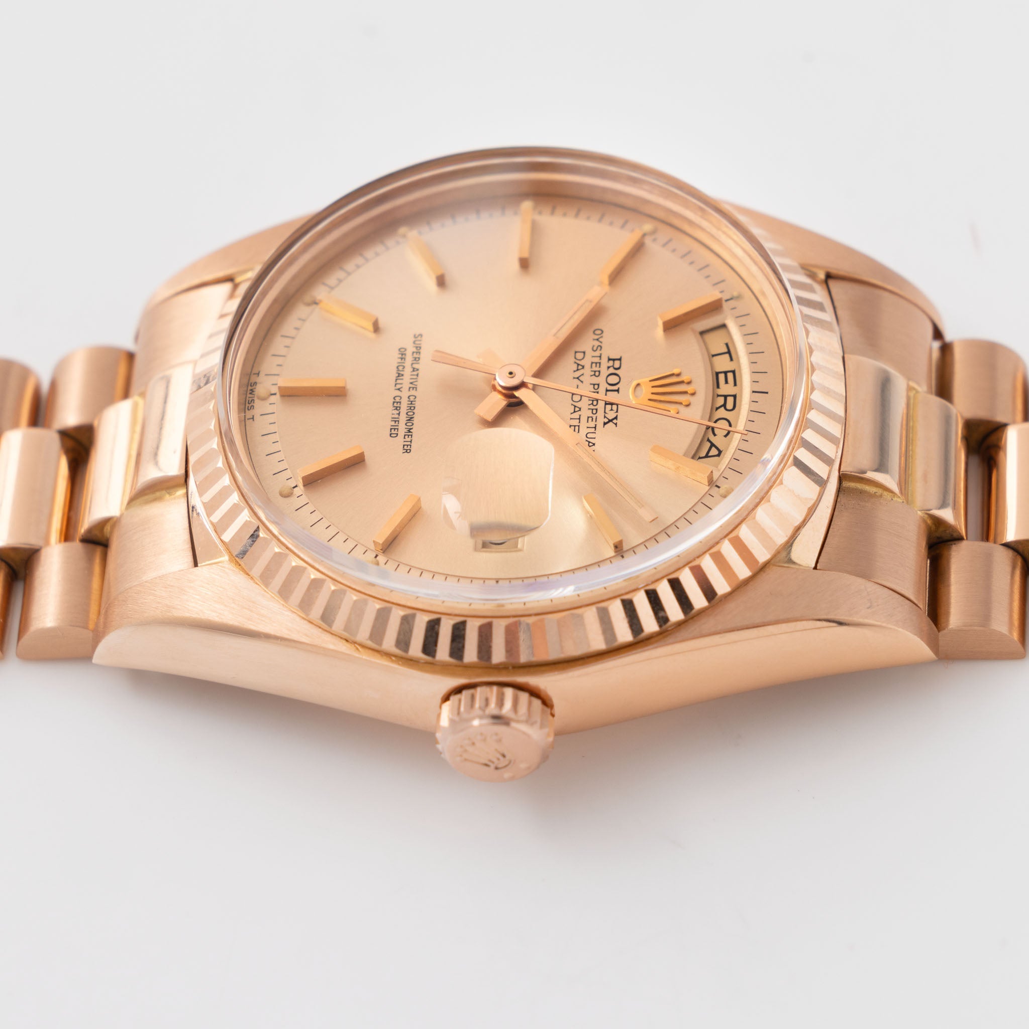 Rolex Day-Date 1803 in 18k Rose Gold Pink-on-Pink Gay Frères Bracelet Portuguese Disc
