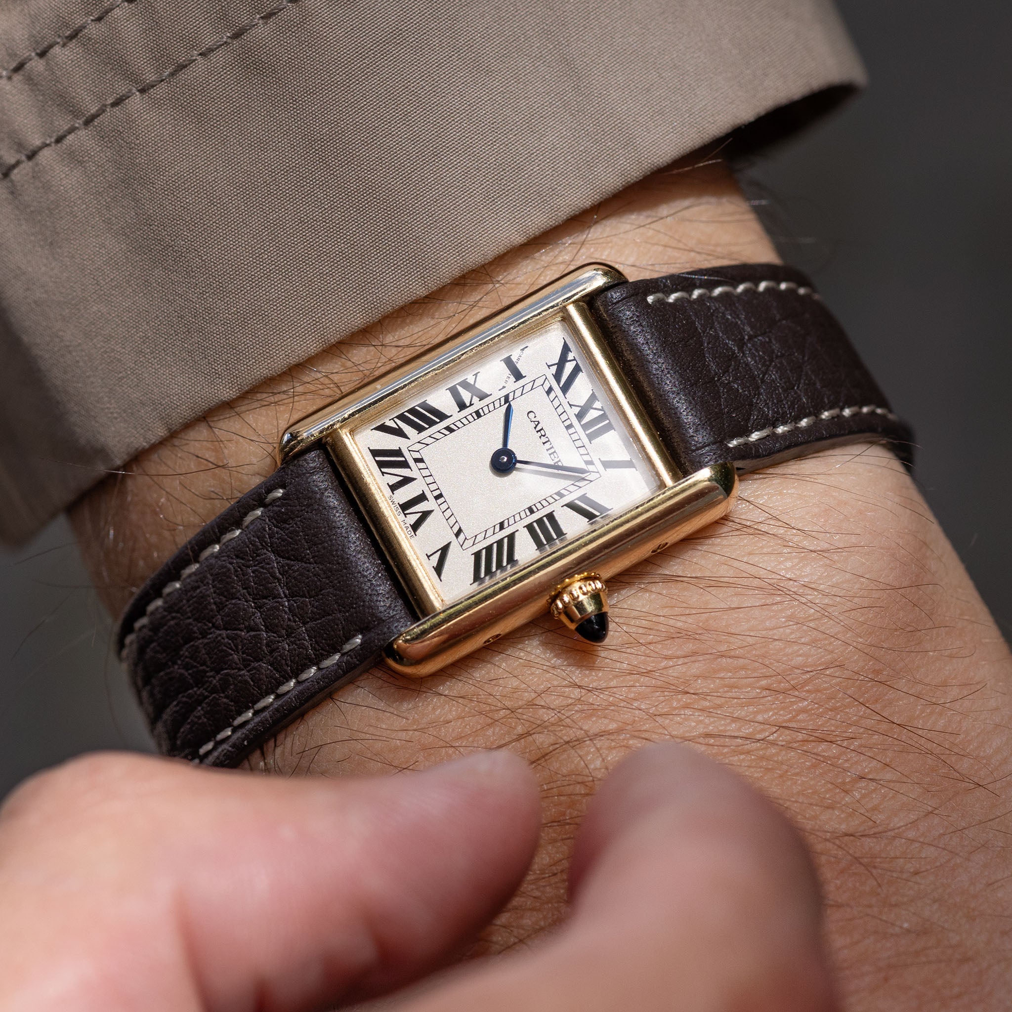 Cartier Tank in 18 k yellow gold white dial ref 2442