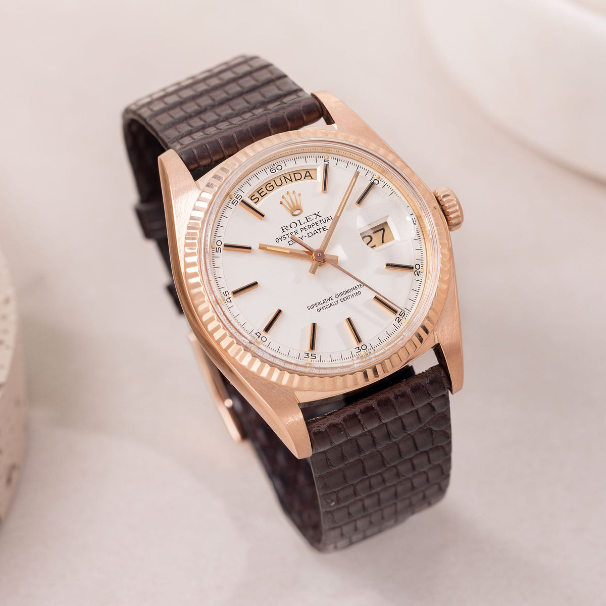 Rolex Day-Date 1803 Matte Silver Dial in 18k Rose Gold