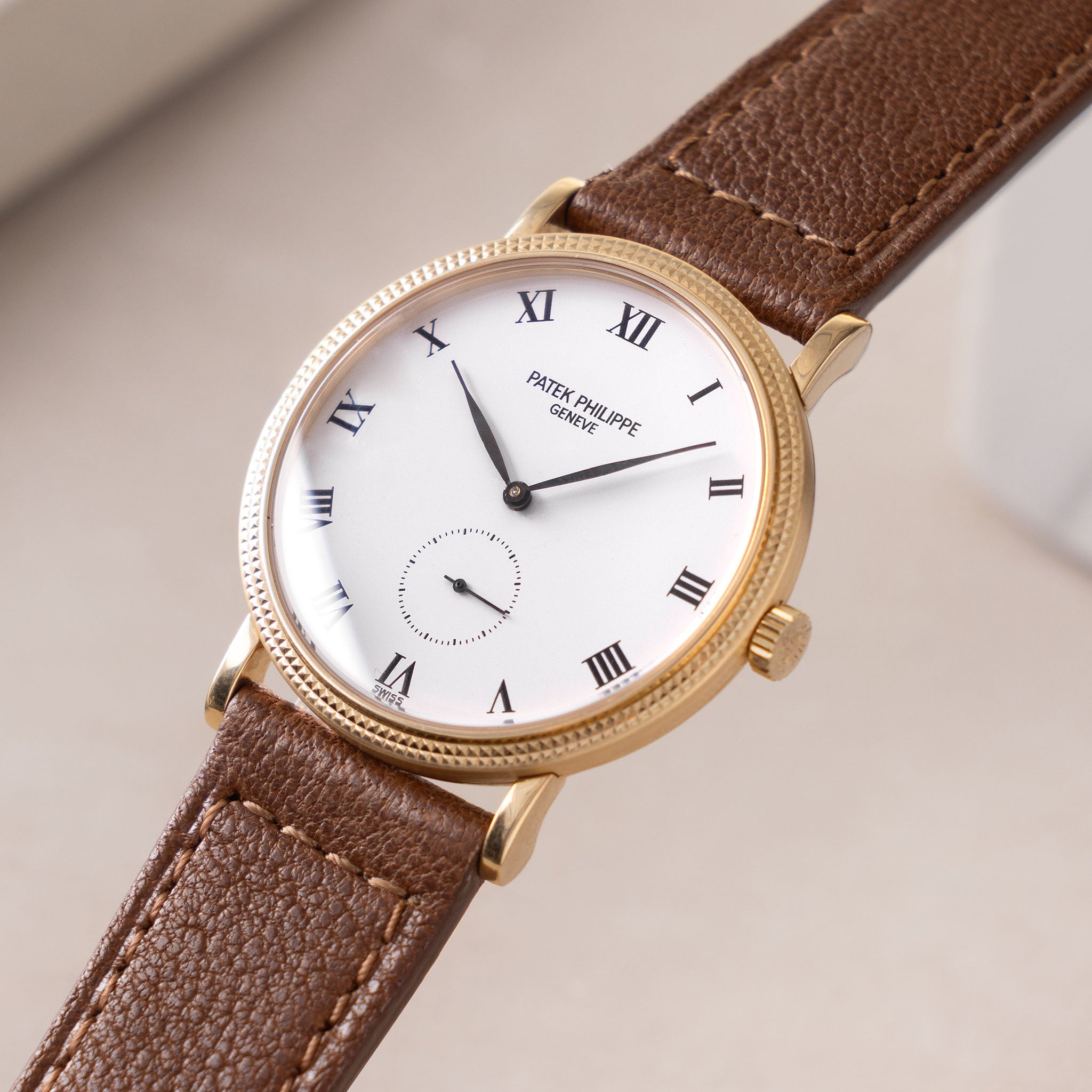 Patek Philippe Calatrava 3919J Porcelain Dial 18k Yellow Gold Clous de Paris
