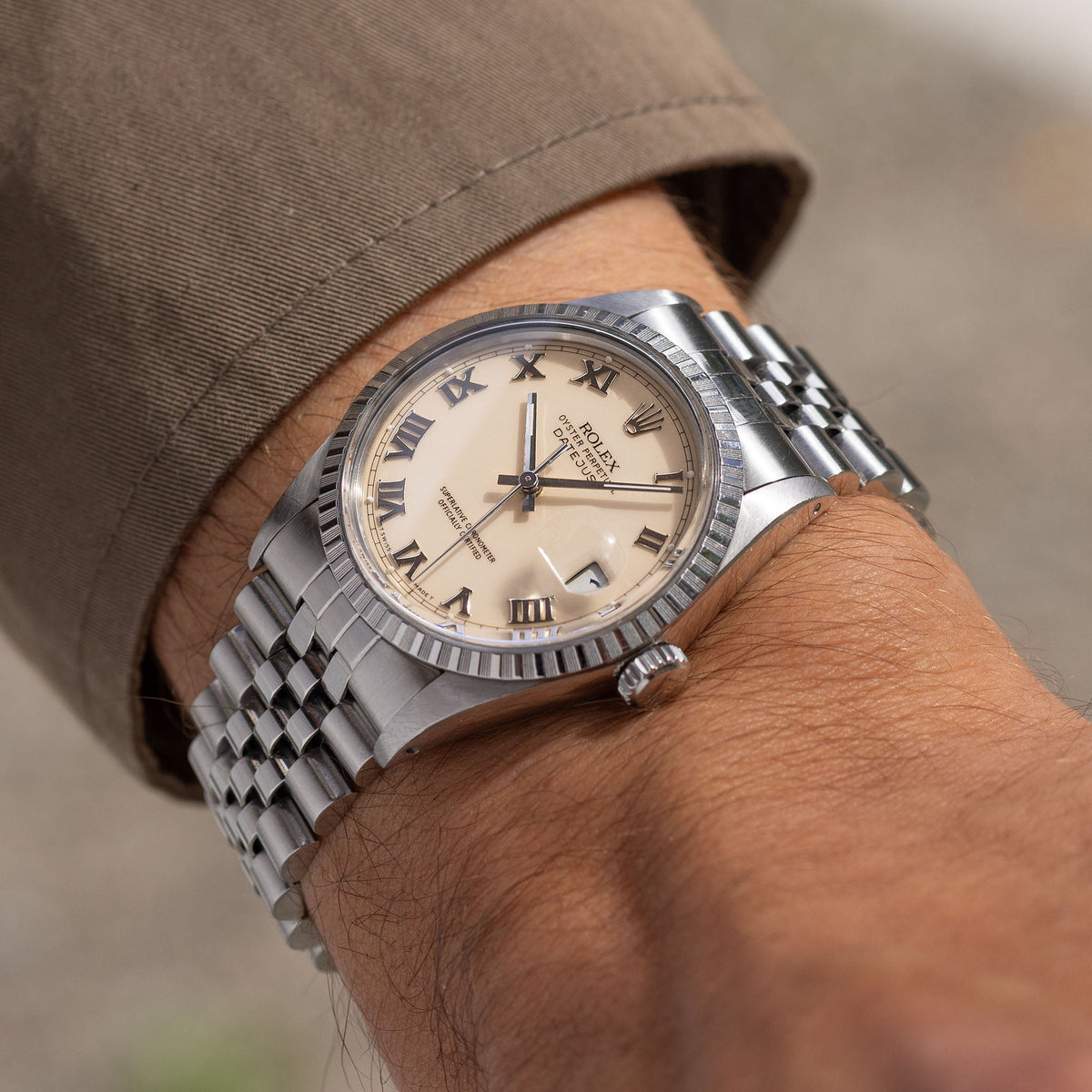 Rolex Datejust Cream dial With Applied Roman numerals box and paper set ref 16030