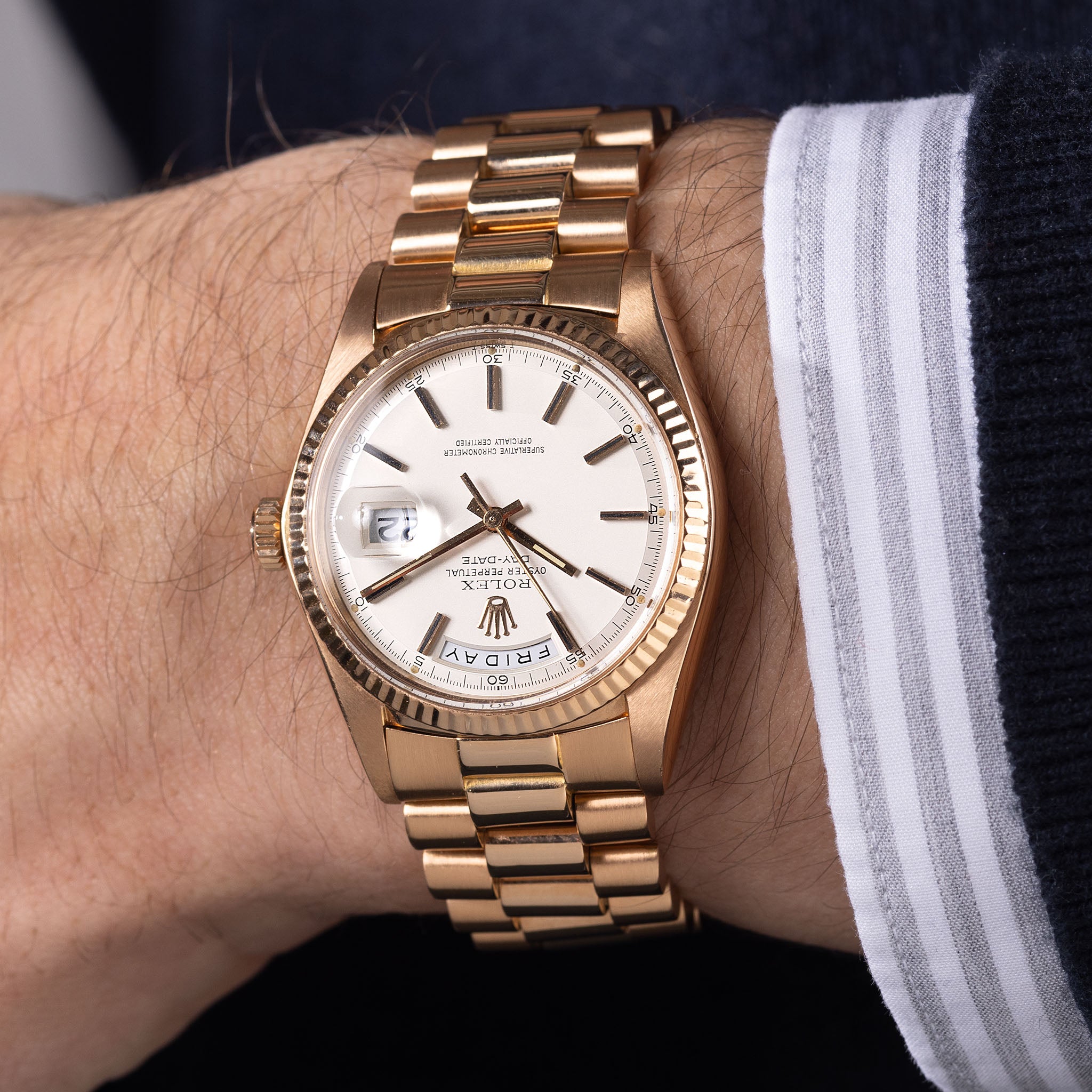 Rolex Day-Date Rose Gold Metallic Silver Dial Ref 1803