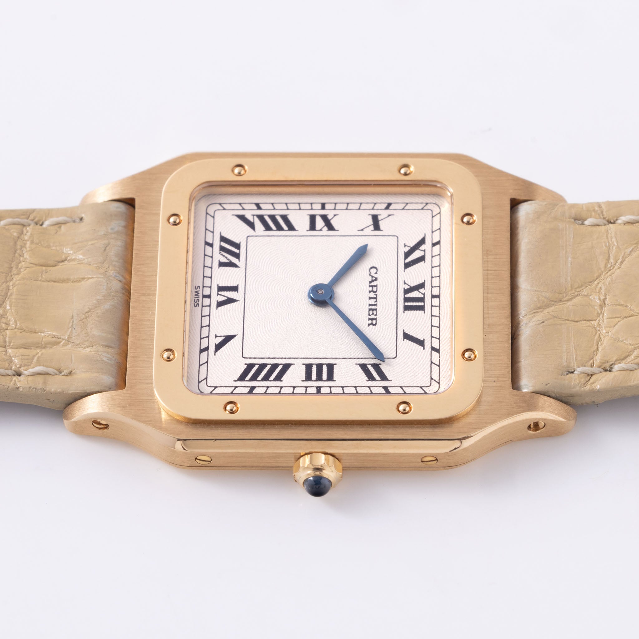 Cartier Santos Dumont ultra thin Guilloché dial with box and warrantee paper ref 8210