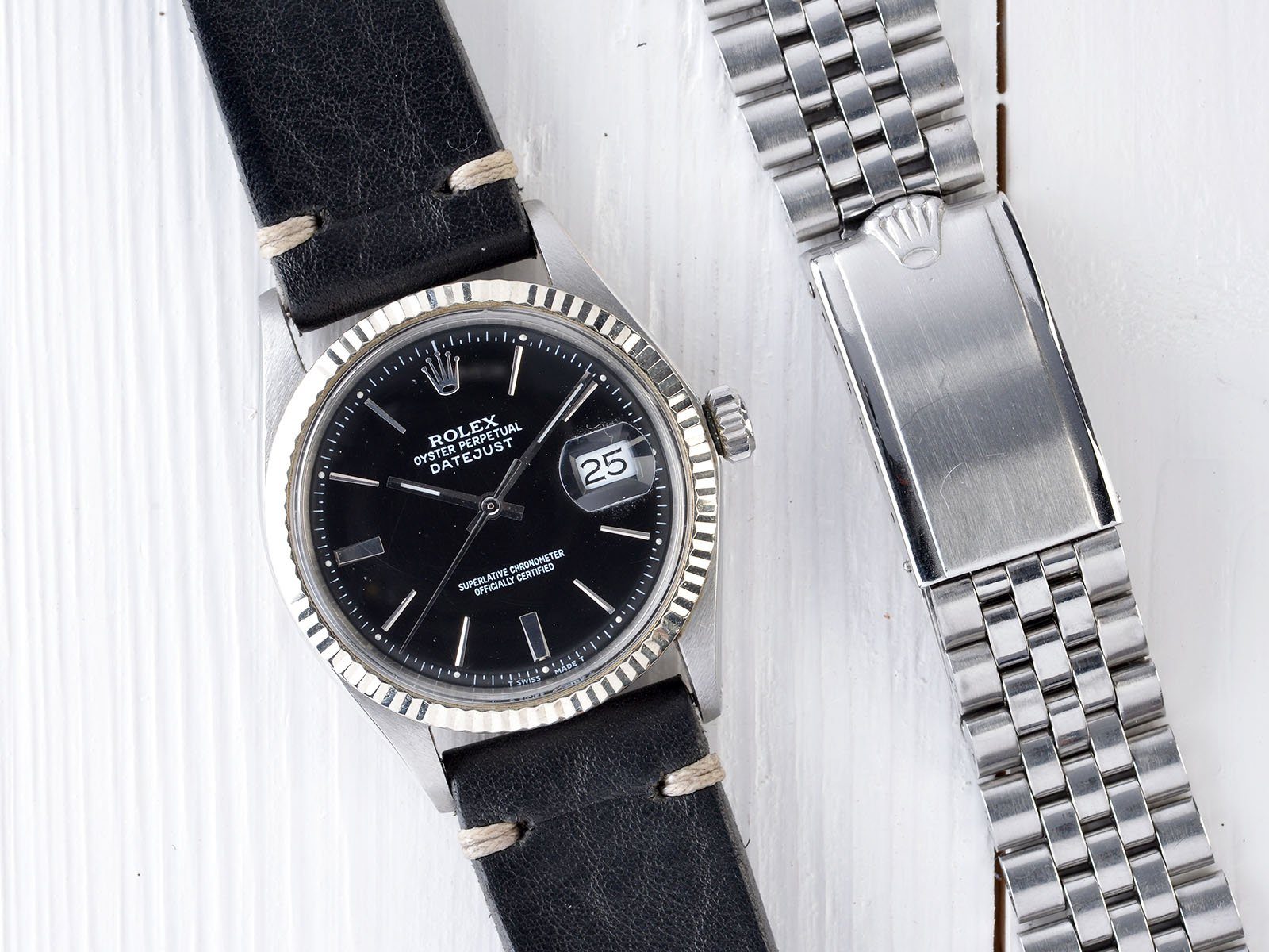 ROLEX 1601 DATEJUST BLACK DOOR STOP DIAL