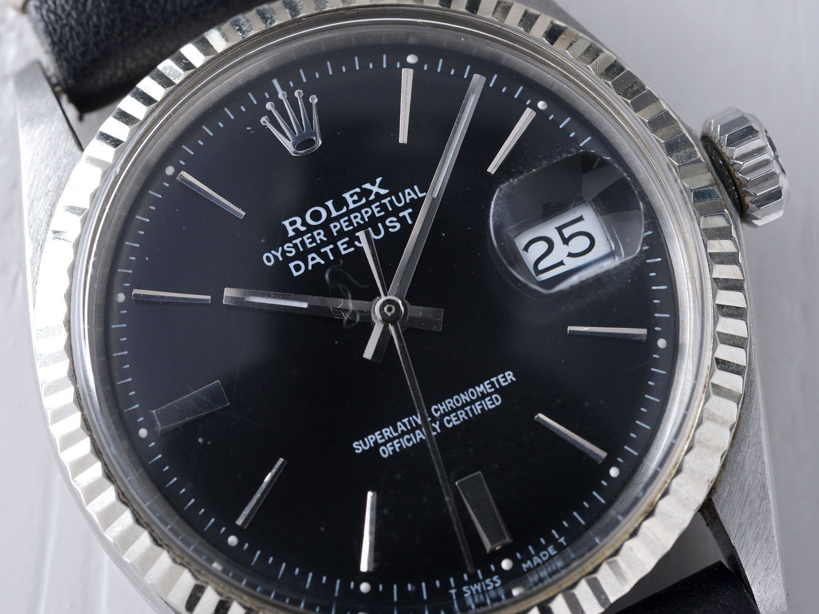 ROLEX 1601 DATEJUST BLACK DOOR STOP DIAL