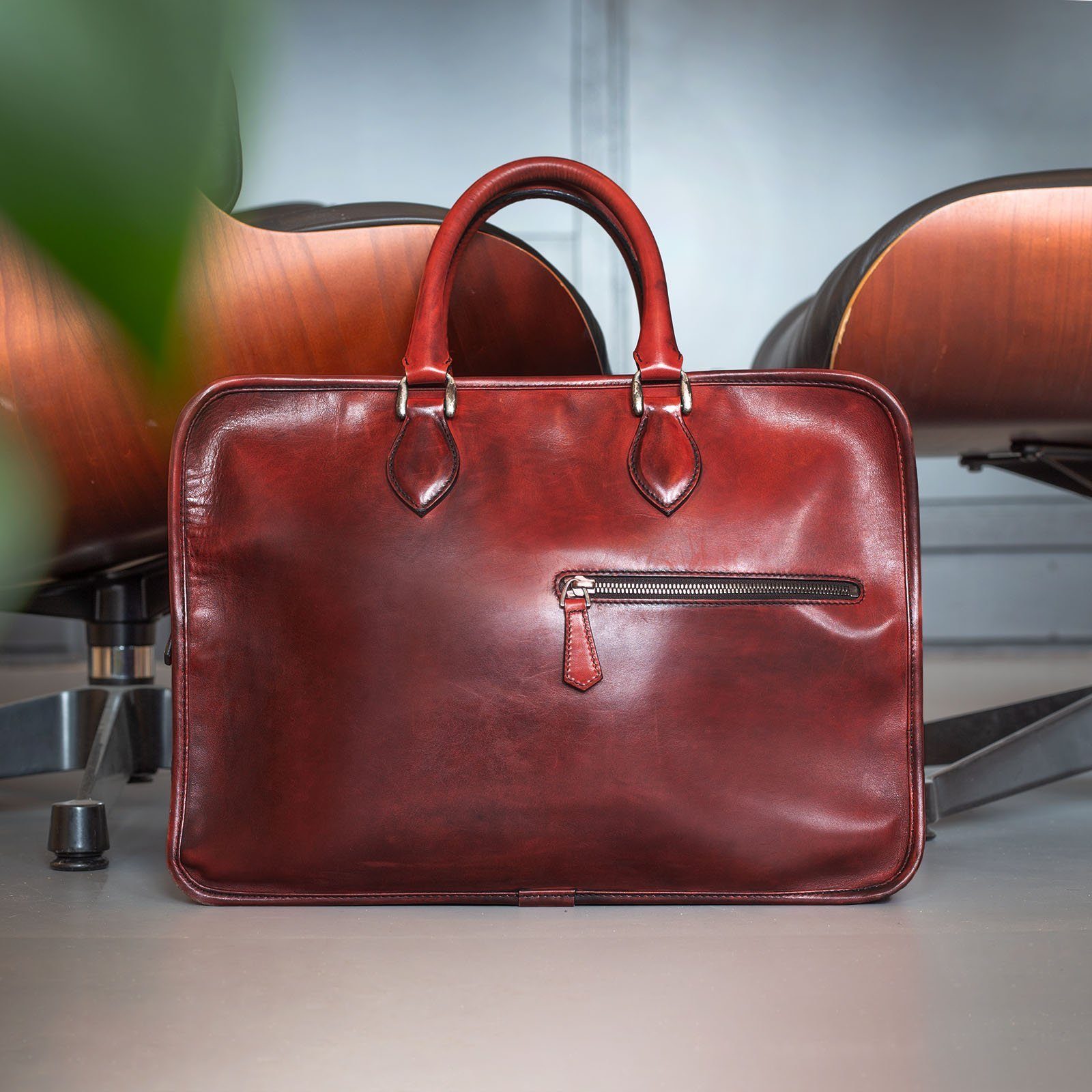 Vintage Berluti Deux Jour Large Briefcase Venezia Red